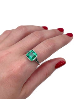 Certified Art Deco Palladium VVS 2.80 Carat Emerald Diamond Engagement Ring
