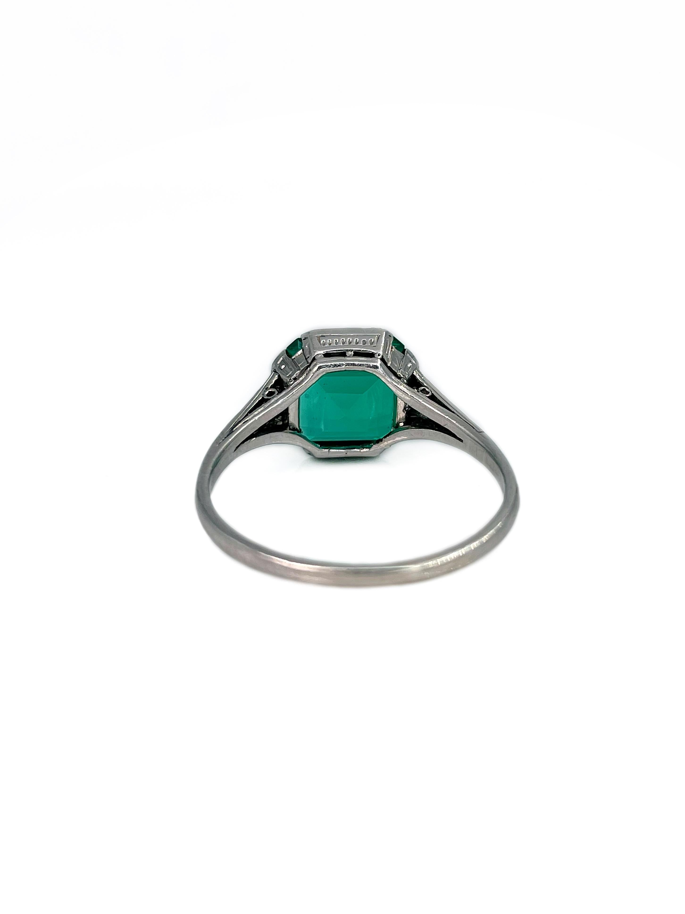 Women's or Men's Certified Art Deco Palladium VVS 2.80 Carat Emerald Diamond Engagement Ring