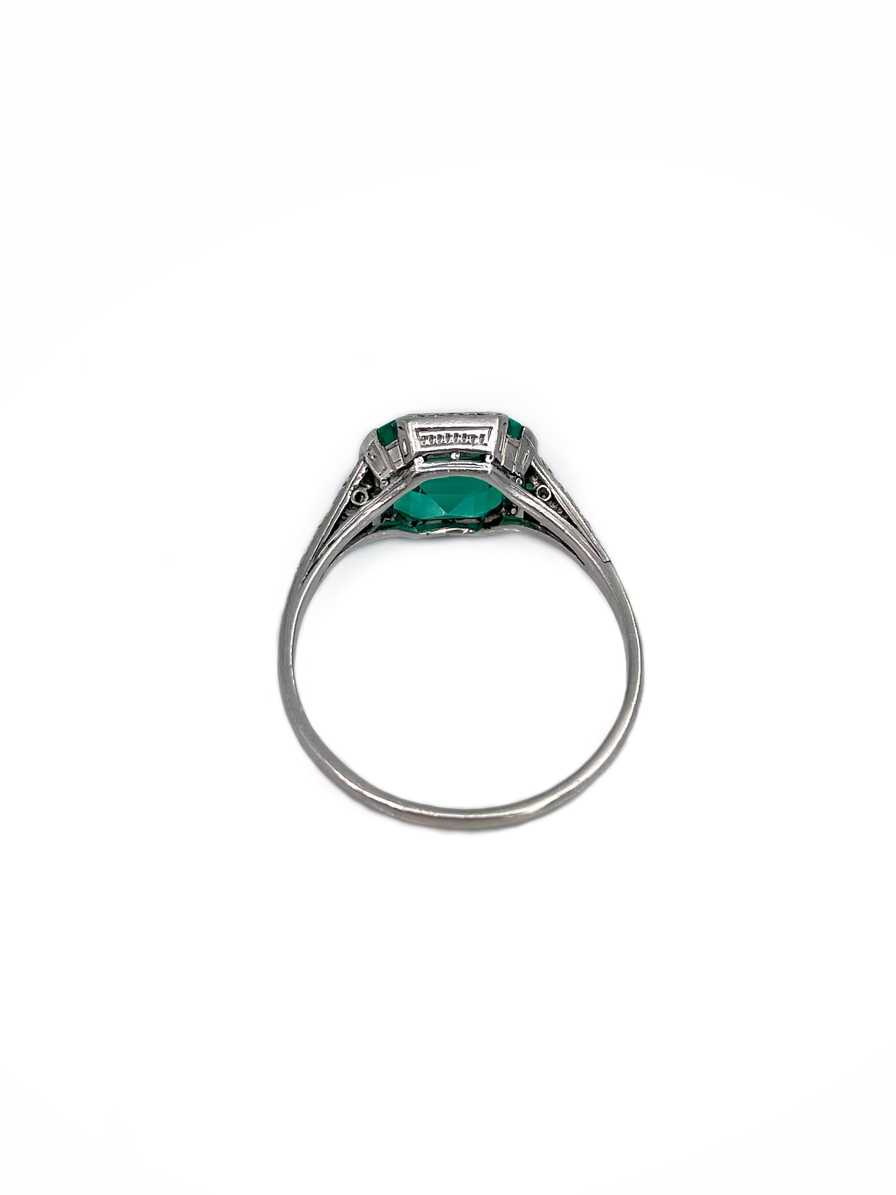 Certified Art Deco Palladium VVS 2.80 Carat Emerald Diamond Engagement Ring 1