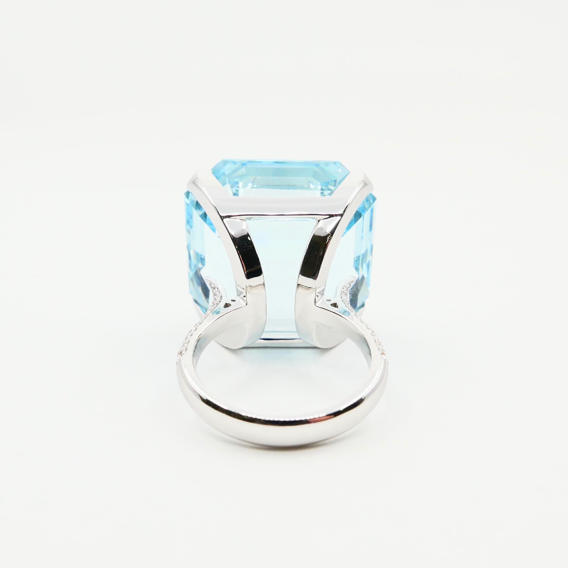 Certified Asscher Cut Aquamarine 55.73 Carat and Diamond Statement Cocktail Ring 7