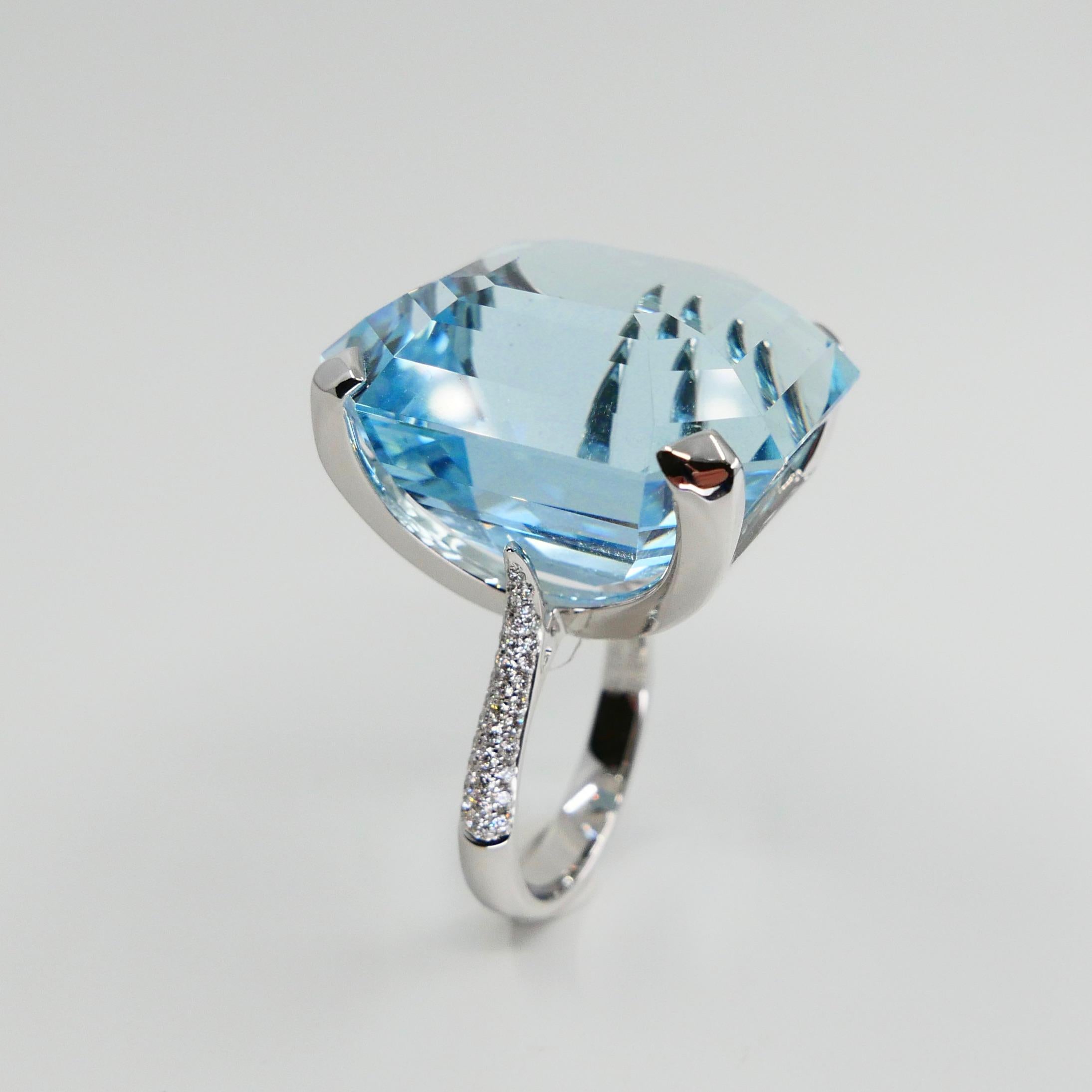 Certified Asscher Cut Aquamarine 55.73 Carat and Diamond Statement Cocktail Ring 1