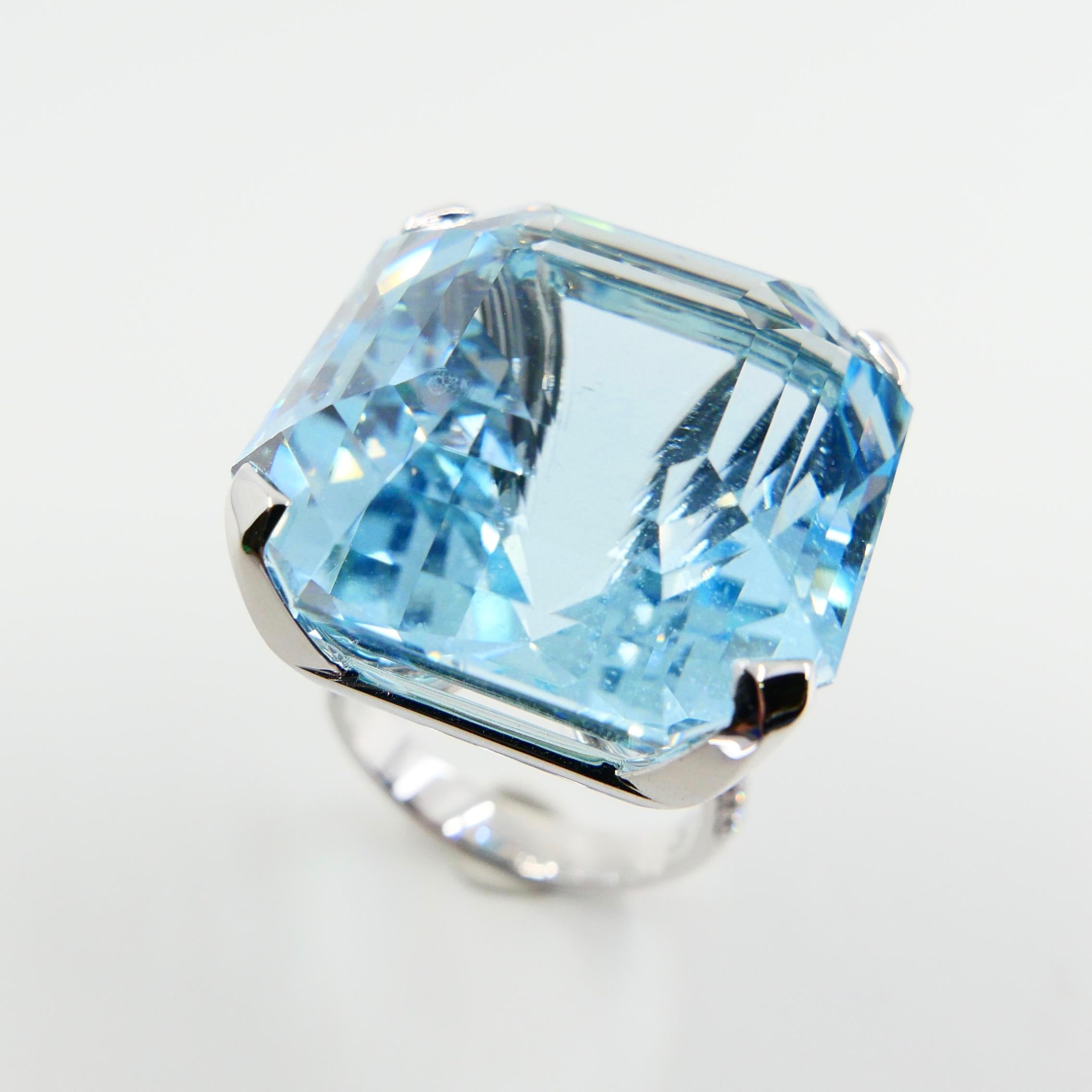 Certified Asscher Cut Aquamarine 55.73 Carat and Diamond Statement Cocktail Ring 2