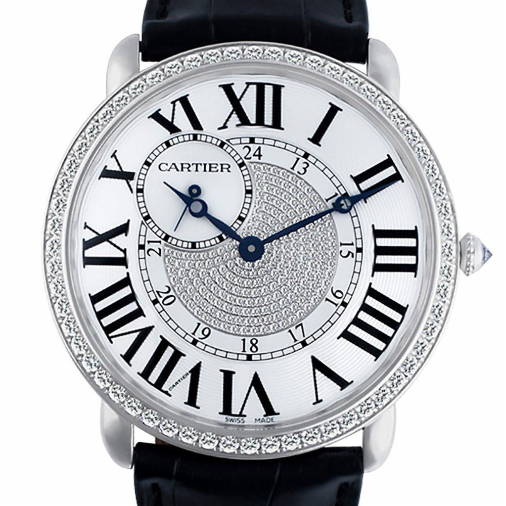 Cartier Ronde Louis Cartier Reference #:WR007004. Cartier Ronde Louis in 18k white gold  with factory diamond bezel & center pave diamond  dial on a leather strap. Manual w/ subseconds. Ref WR007004. Fine Pre-owned Cartier Watch. Certified preowned