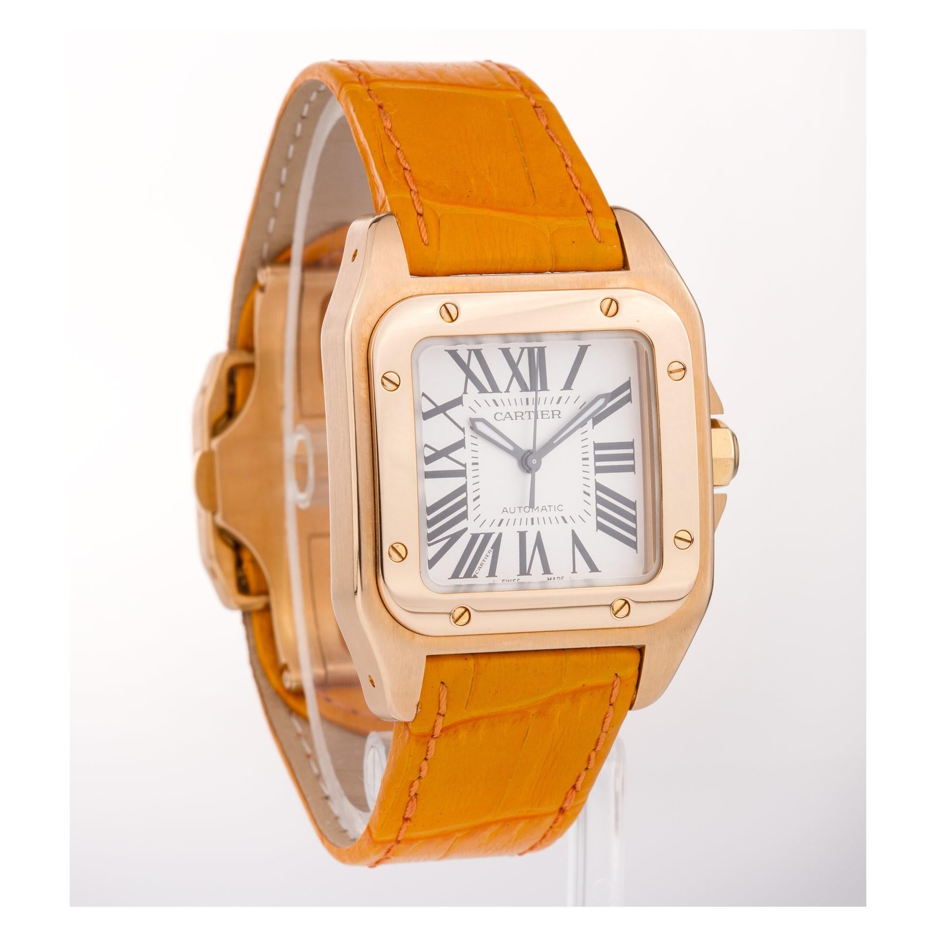 Certified Authentic Cartier Santos 10015360, Pink Dial In Good Condition For Sale In Miami, FL