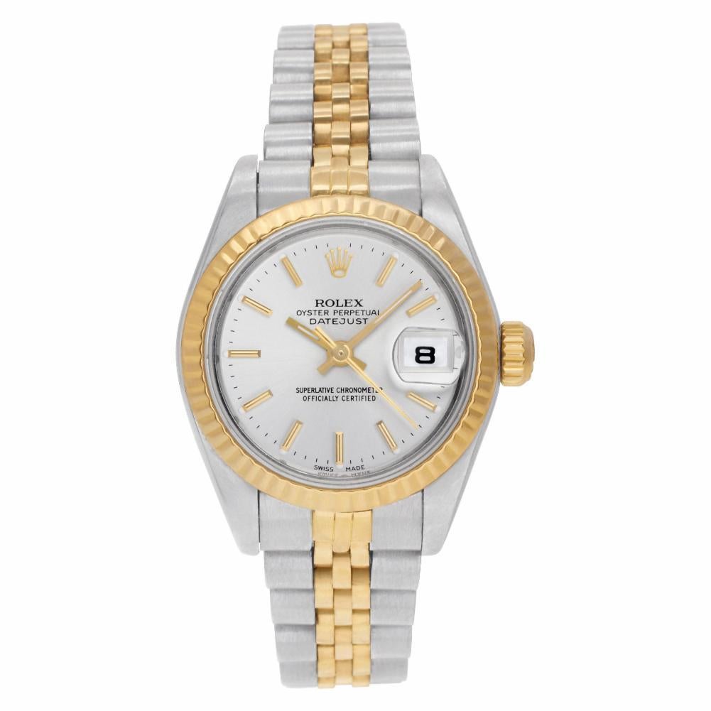 Rolex Datejust Reference #:69173. Ladies Rolex Datejust in 18k & stainless steel & 18k. Auto w/ sweep seconds and date. Ref 69173. Fine Pre-owned Rolex Watch. Certified preowned Classic Rolex Datejust 69173 watch is made out of Gold and steel on a