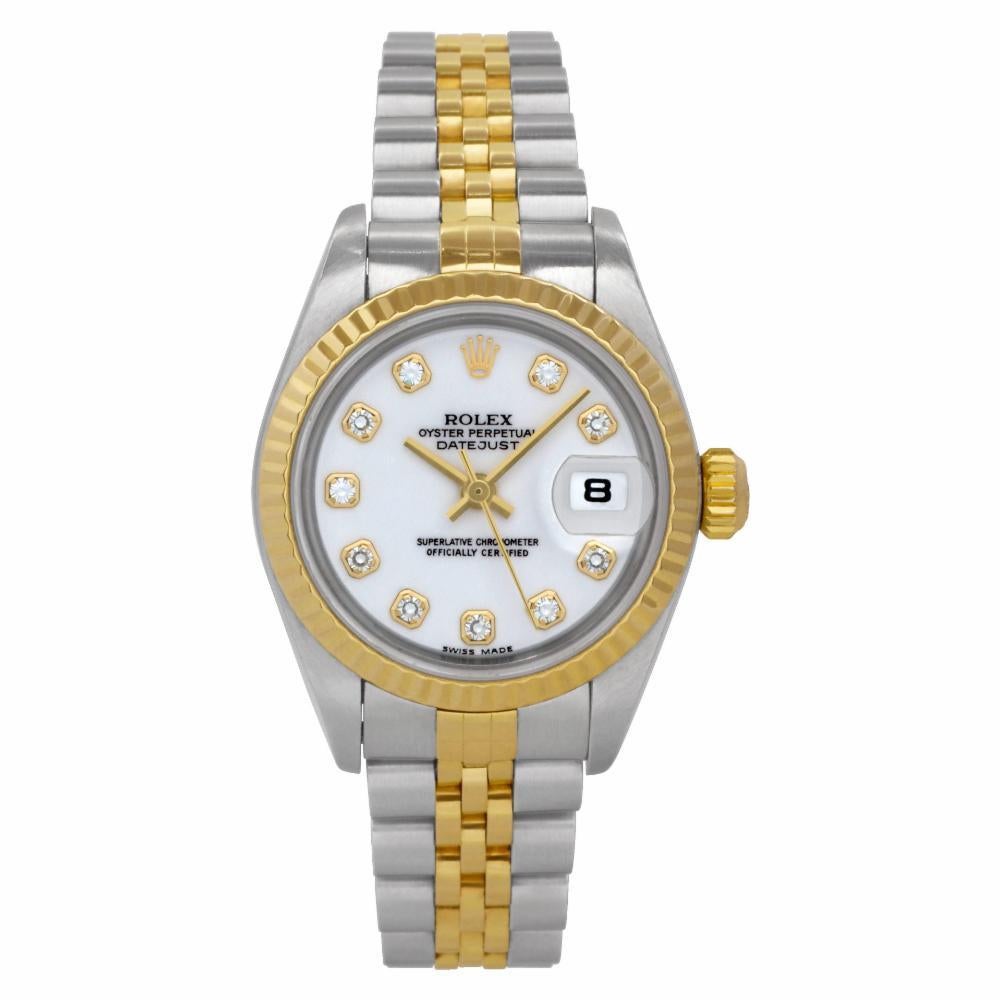 Rolex Datejust Reference #:79173. Ladies Rolex Datejust with original diamond dial in 18k & stainless steel. Jubilee bracelet. Auto w/ sweep seconds and date. With box and papers. Ref 79173. Circa 2002. Fine Pre-owned Rolex Watch. Certified preowned