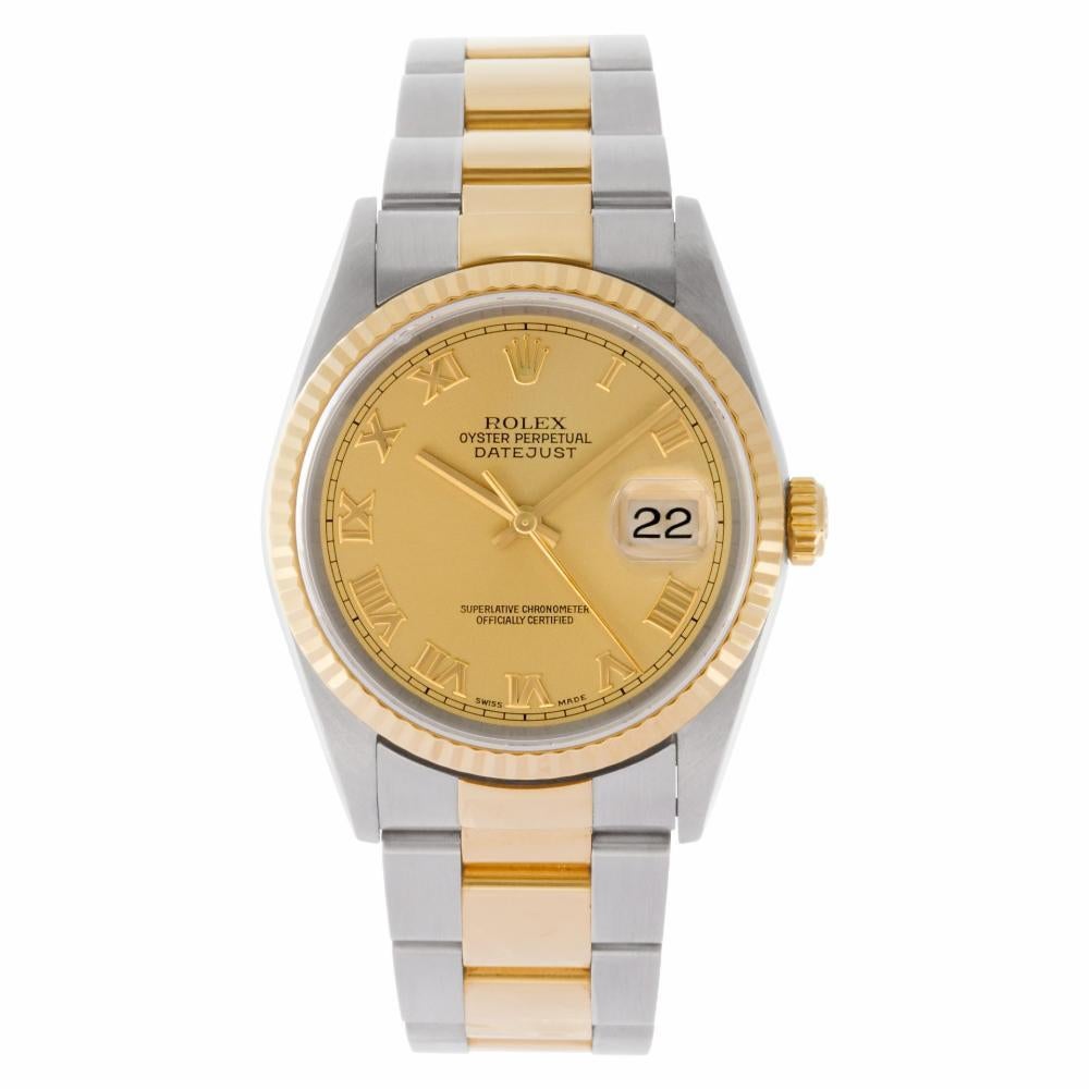 Rolex Datejust Reference #:16233. Unisex Rolex Datejust in 18k & stainless steel. Auto w/ sweep seconds and date. Ref 16233. Circa 2002. Fine Pre-owned Rolex Watch. Certified preowned Classic Rolex Datejust 16233 watch is made out of Stainless steel