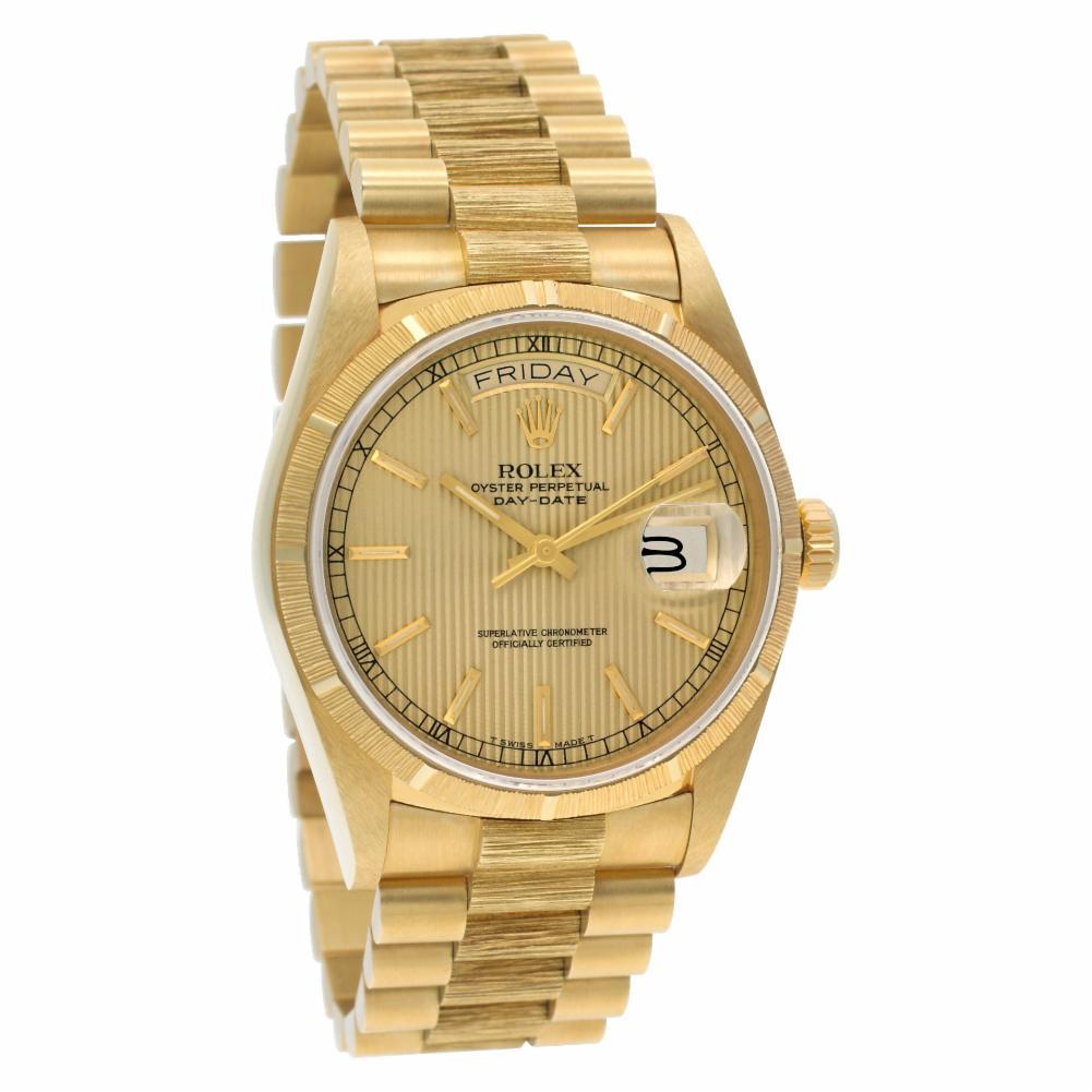 Certified Authentic Rolex Day-Date 19056, Gold Dial In Excellent Condition For Sale In Miami, FL