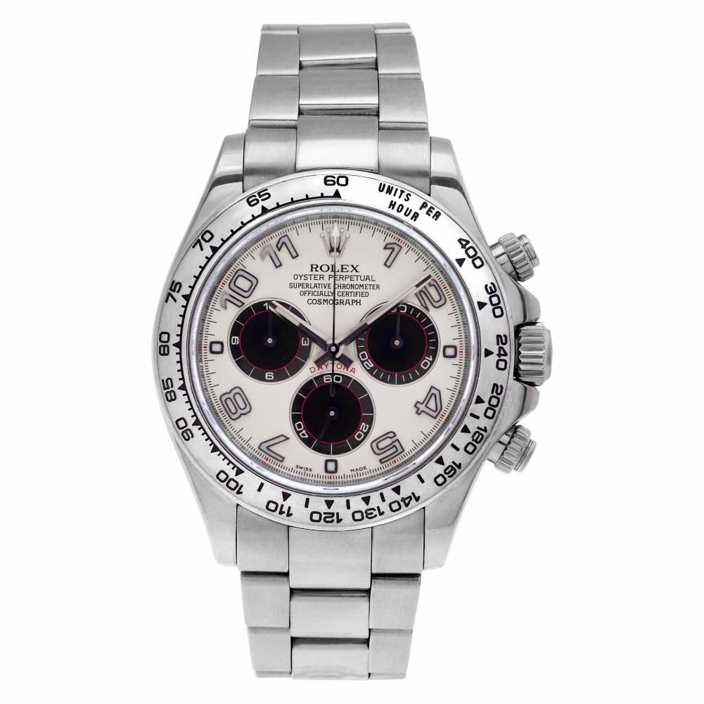 Rolex Daytona Reference #:116509. Rolex Daytona in 18k white gold. Auto w/ chronograph and sub-seconds. With box and papers. Ref 116509. Circa 2010. Fine Pre-owned Rolex Watch. Certified preowned Sport Rolex Daytona 116509 watch is made out of white