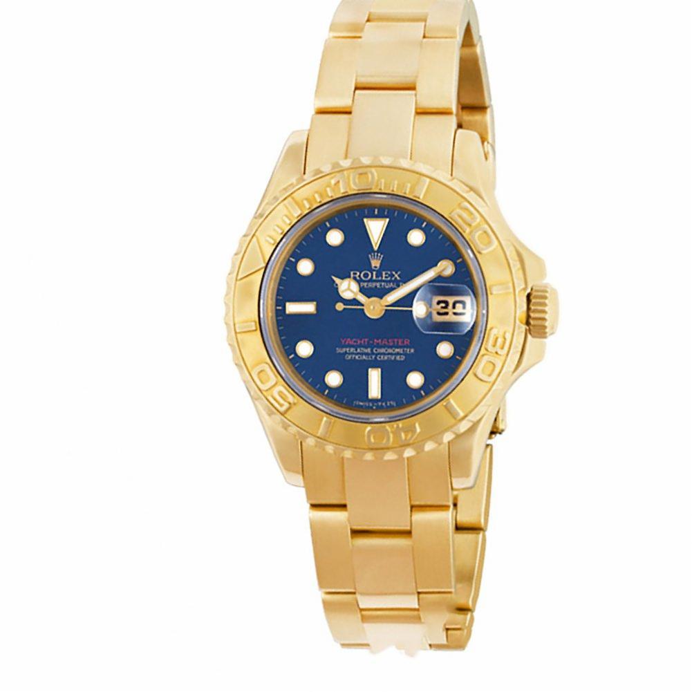 Rolex Yacht-Master Reference #:69628. Ladies Rolex Yacht-Master in 18k. Auto w/ sweep seconds and date. Ref 69628. Circa 1996. Fine Pre-owned Rolex Watch. Certified preowned Rolex Yacht-Master 69628 watch is made out of yellow gold on a Gold Oyster