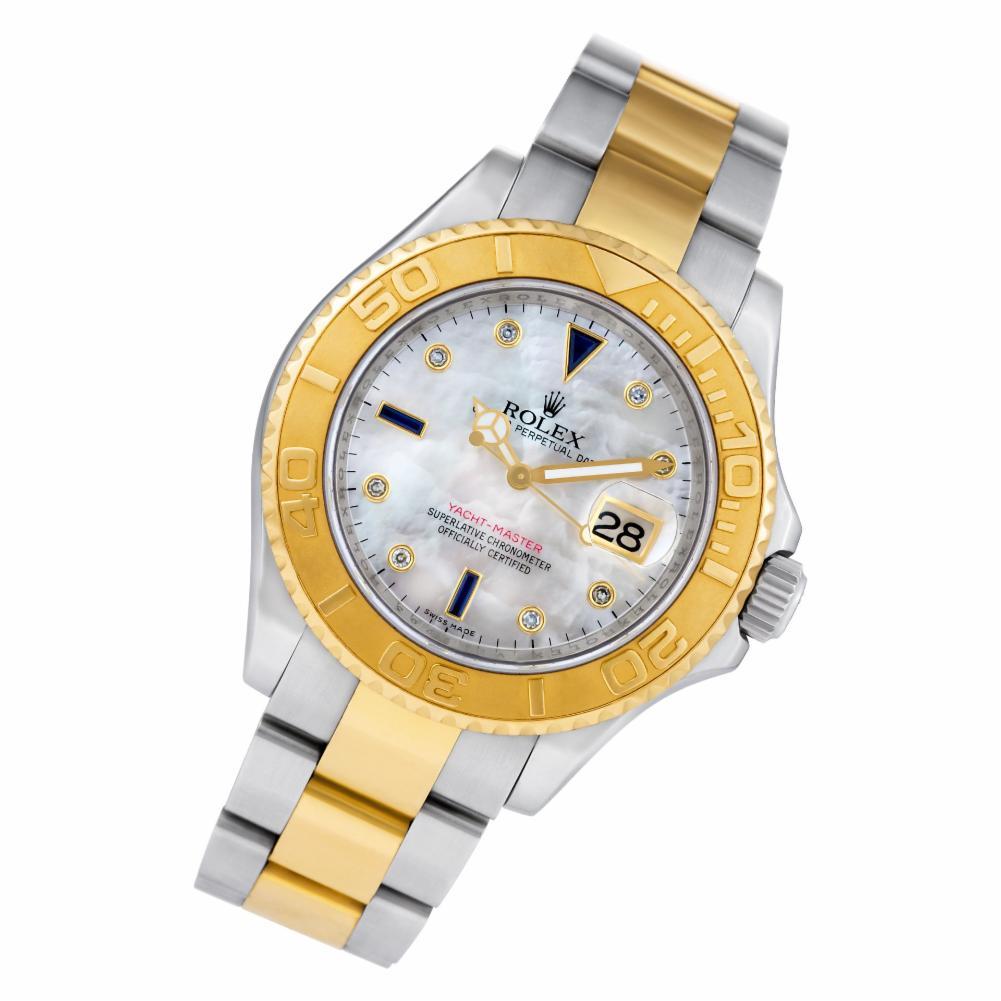 Rolex Yacht-Master Reference #:16623. Rolex Yacht-Master in 18k gold & stainless steel with original Mother of Pearl Serti dial. Auto w/ sweep seconds and date. Ref 16623. Circa 2008. Fine Pre-owned Rolex Watch. Certified preowned Rolex Yacht-Master