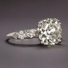 Anello certificato autentico Art Deco d'epoca da 1,92 carati con diamante Old Mine Cut
