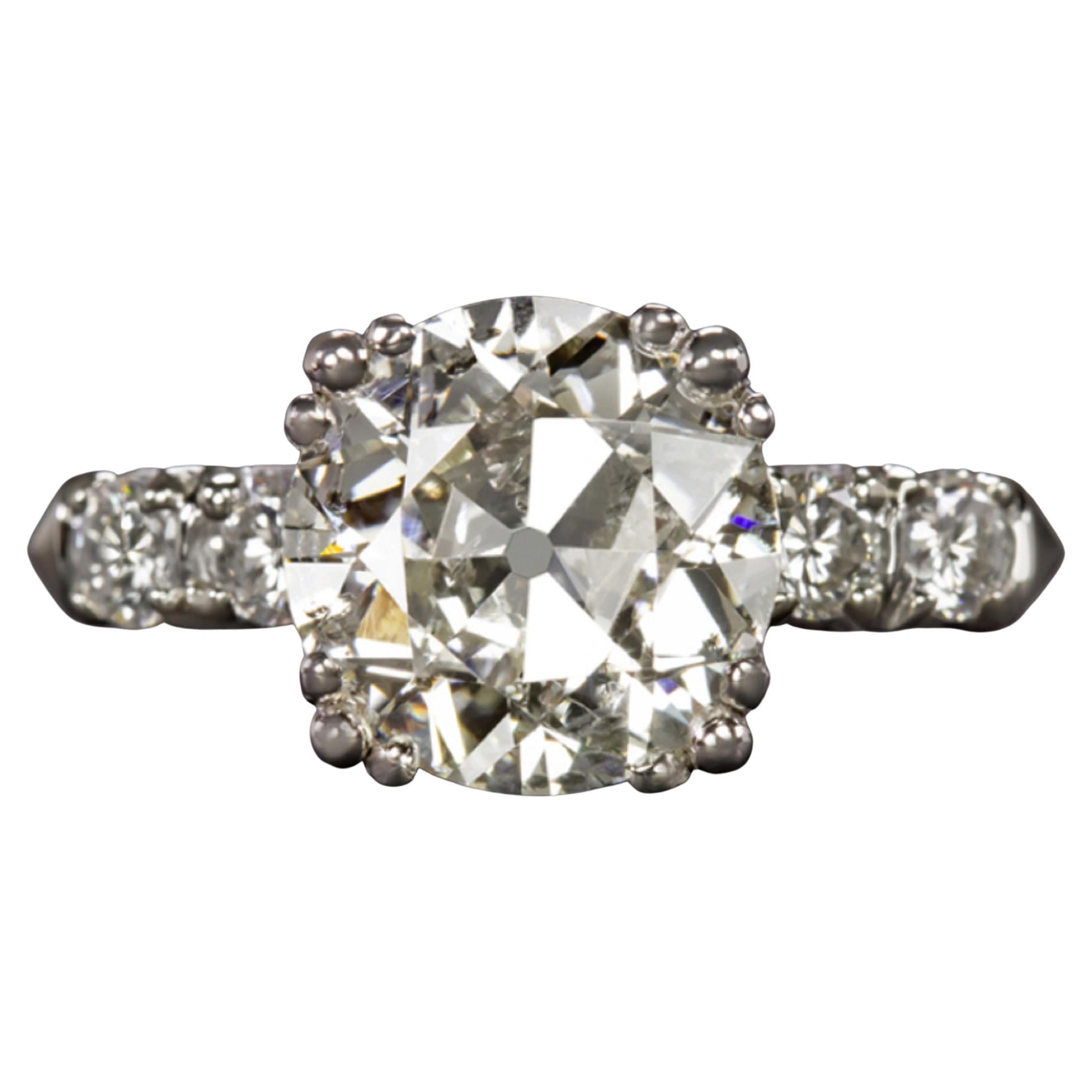 Bague Art déco vintage authentique en diamants taille vieille mine certifiés 1,92 carat 