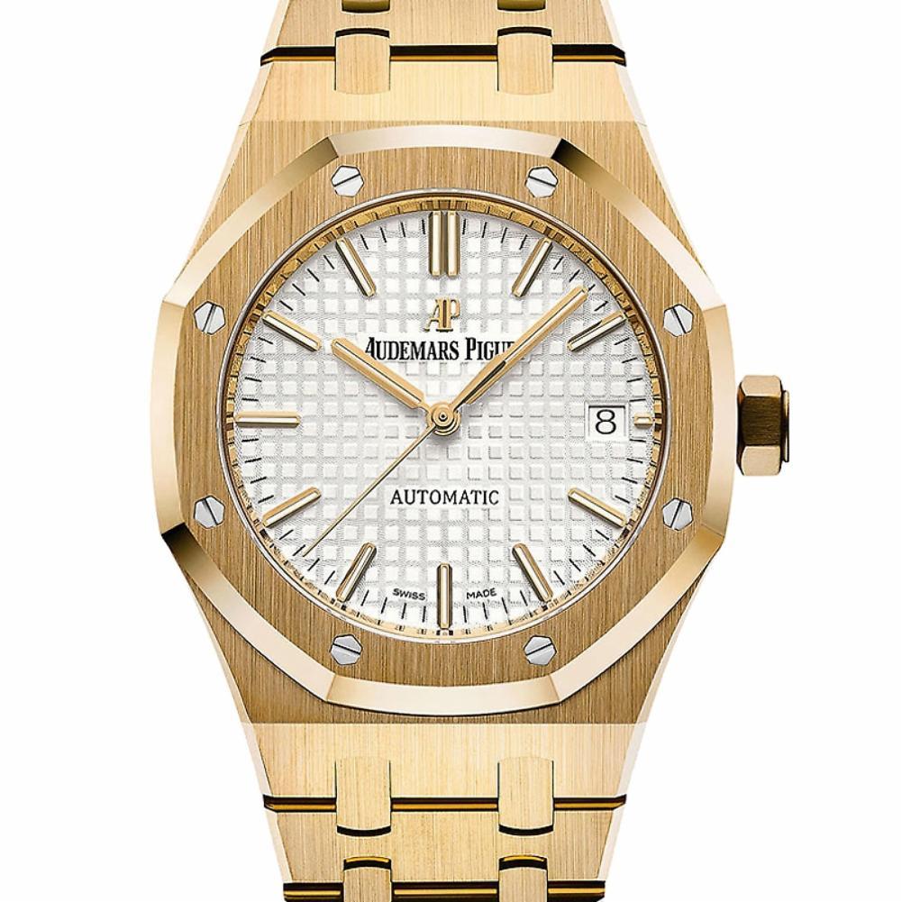 Audemars Piguet Royal Oak Referenznummer:15450BA.OO.1256BA.01. Mit dem puren Luxus von 18 Karat Gelbgold, der durch eine exquisite Verarbeitung und ein attraktives Design noch verstärkt wird, ist dieser unverzichtbare Royal Oak Zeitmesser von