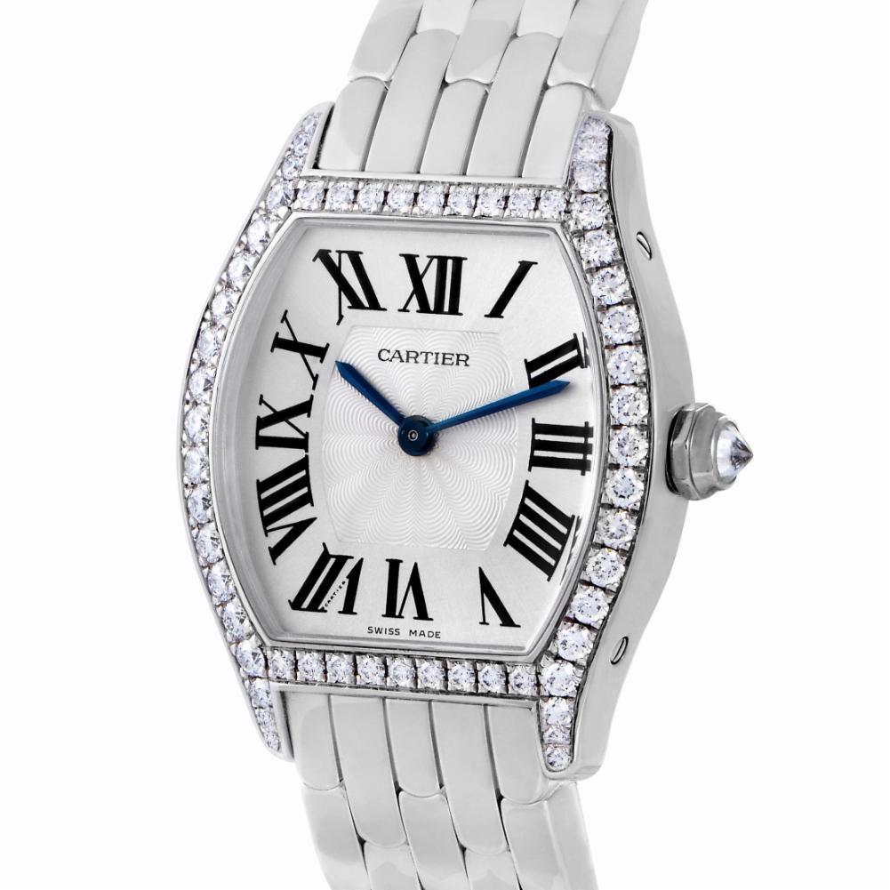 Contemporary Certified Authentic and Warranty Cartier Tortue34914, Silver Dial For Sale