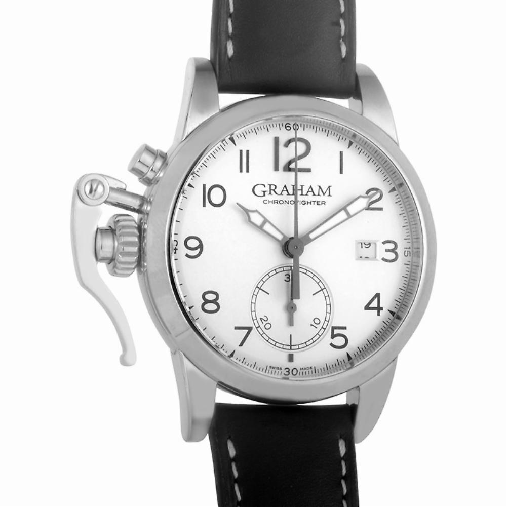 Contemporary Certified Authentic and Warranty, Graham Chronofighter 5371, Silver Dial For Sale