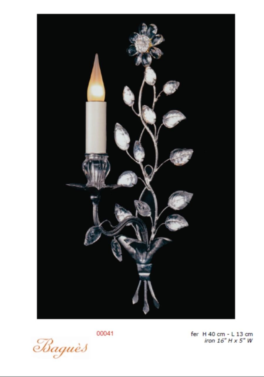 French Certified Bagues Sconces #41 1-Arm Flower in Gilt Gold or Gilt Silver Finish For Sale