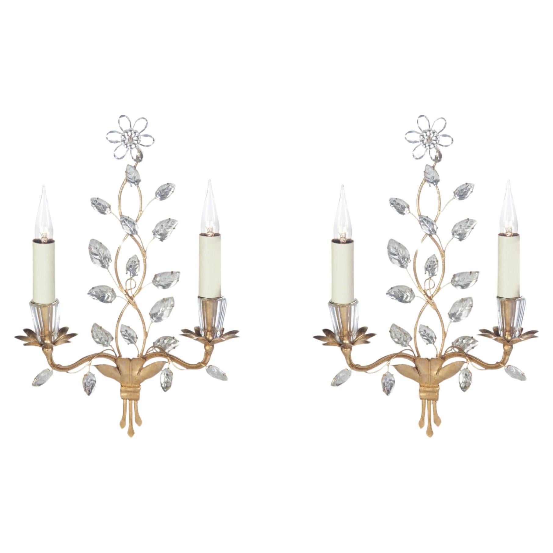 Certified Bagues Sconces #41 2-Arm Flower in Gilt Gold or Gilt Silver Finish