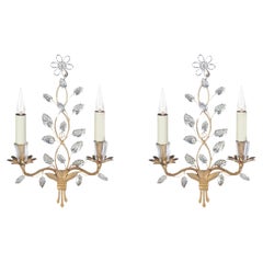 Certified Bagues Sconces #41 2-Arm Flower in Gilt Gold or Gilt Silver Finish