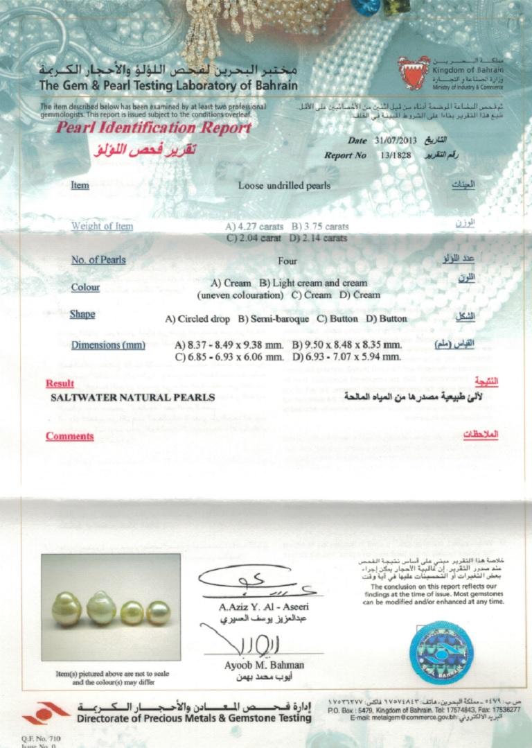 Certified Bahraini Natural Pearls with Diamonds & Ruby 18k Yellow Gold Earrings For Sale 1