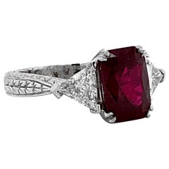 Certified Burmese Cushion Ruby 3.60 Carat Diamonds Platinum Ring