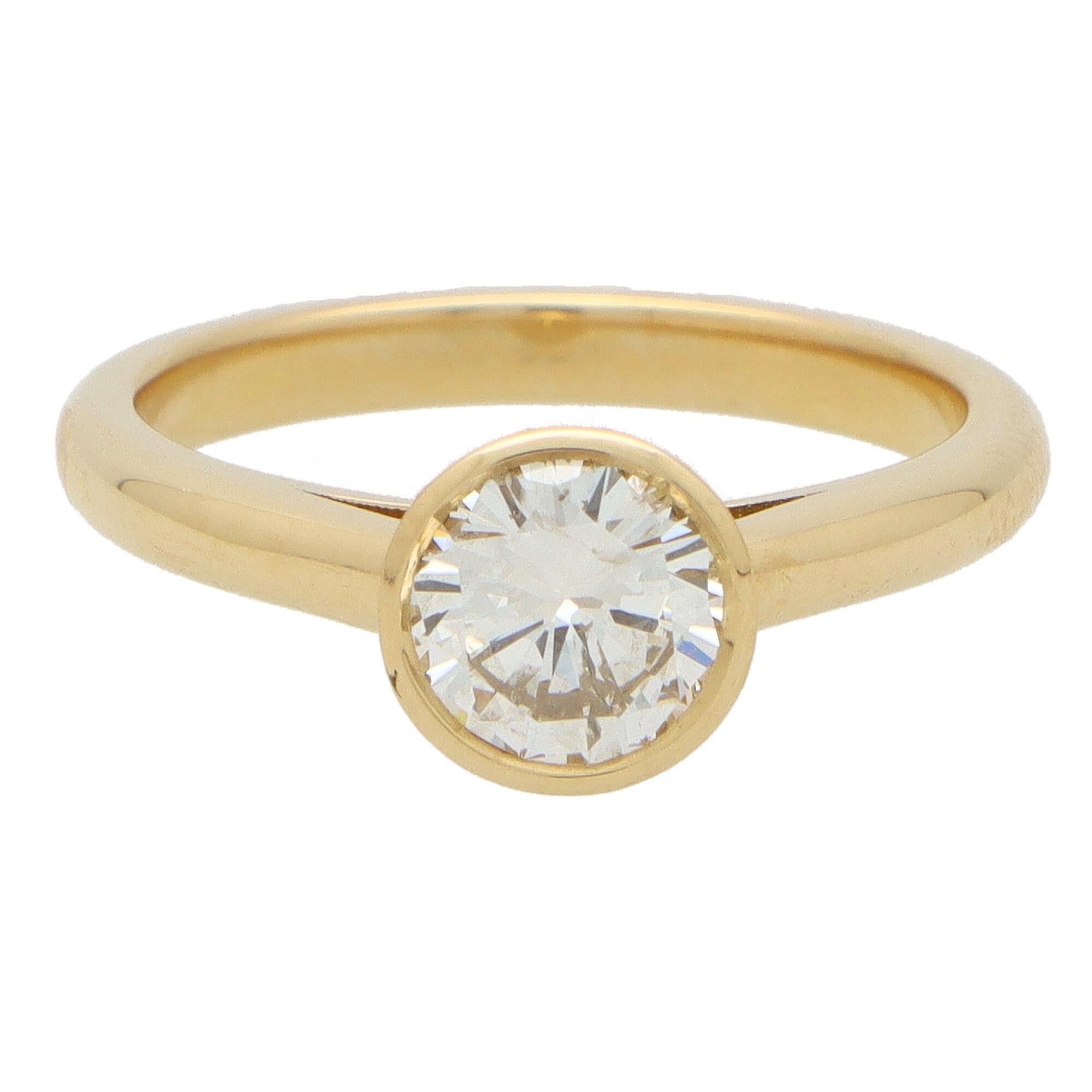 Modern Certified Bezel Set Single Solitaire Diamond Engagement Ring in 18k Yellow Gold For Sale