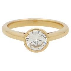 Certified Bezel Set Single Solitaire Diamond Engagement Ring in 18k Yellow Gold