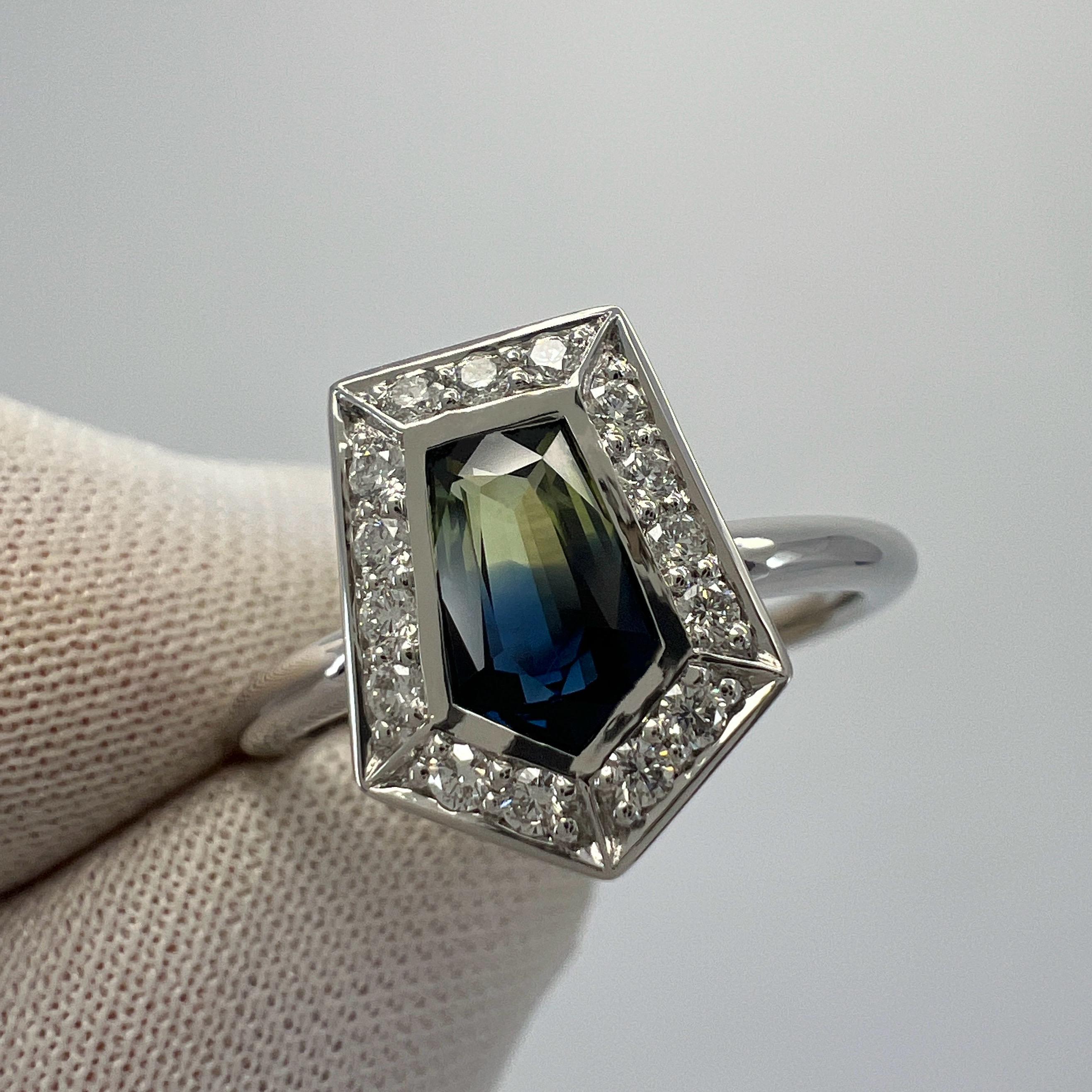 Certified Bi Colour Blue & Yellow Fancy Sapphire And Diamond 18k White Gold Ring For Sale 6