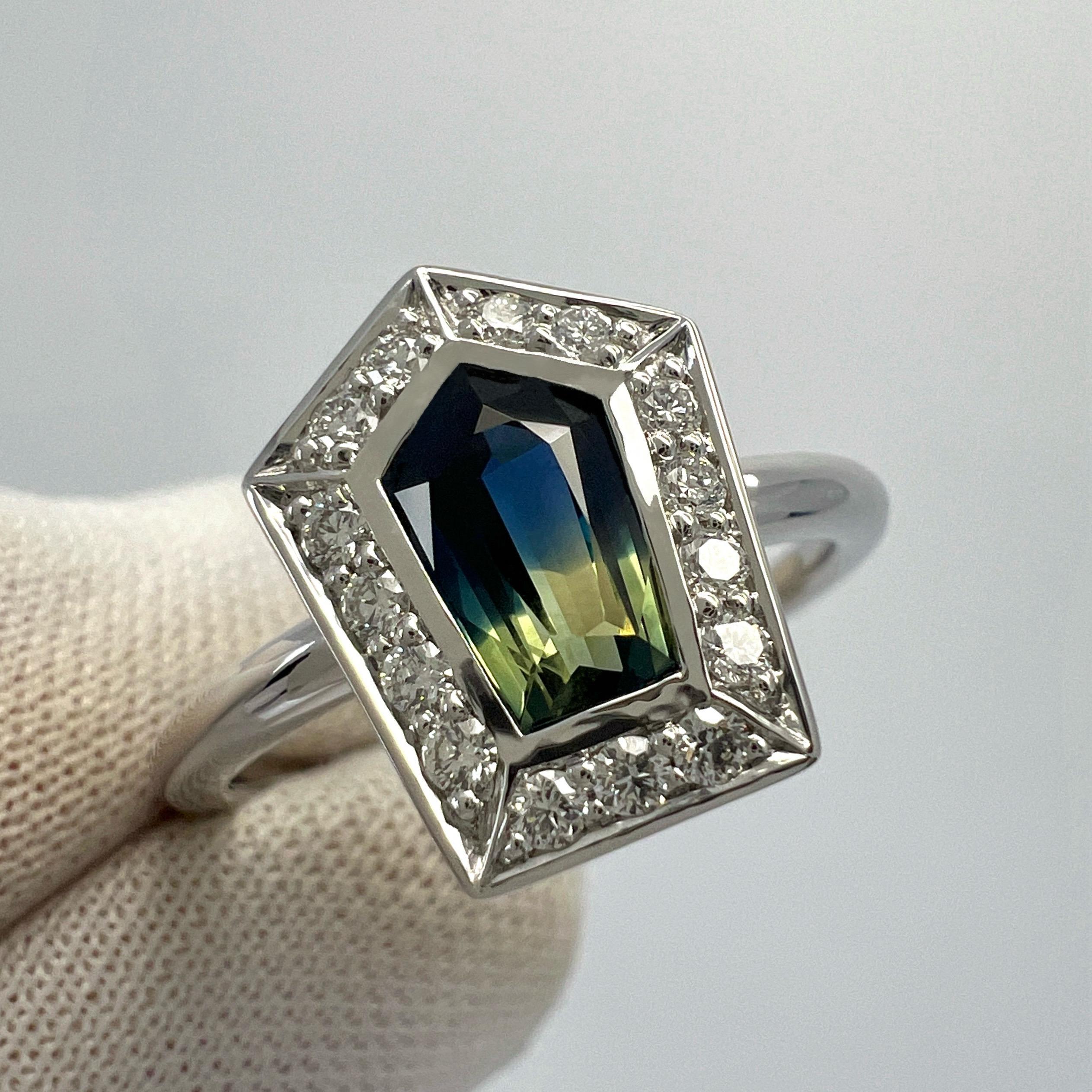 Certified Bi Colour Blue & Yellow Fancy Sapphire And Diamond 18k White Gold Ring For Sale 7