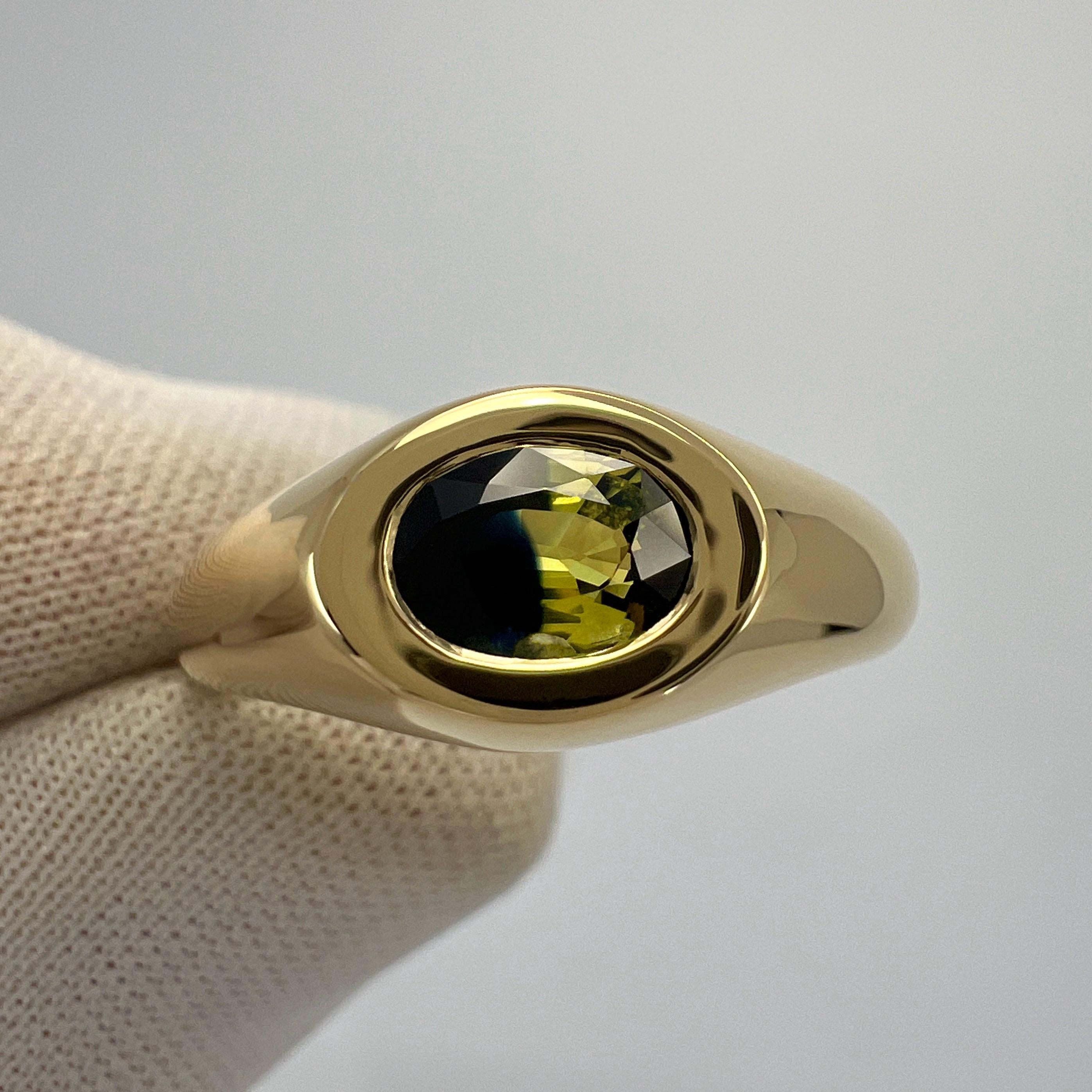 Certified Bi Colour Blue Yellow Sapphire Oval Cut 18k Yellow Gold Signet Ring For Sale 7
