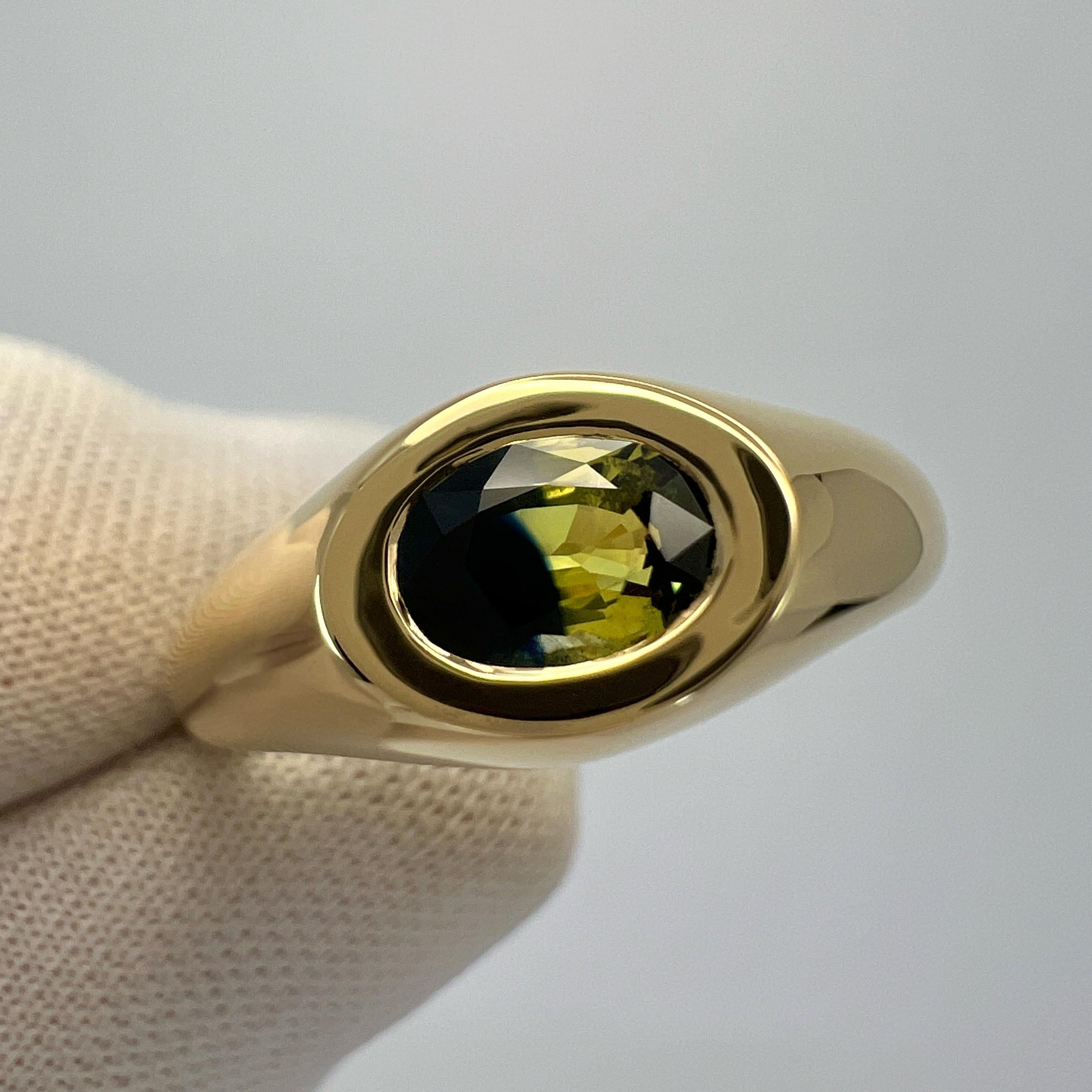 Certified Bi Colour Blue Yellow Sapphire Oval Cut 18k Yellow Gold Signet Ring For Sale 8