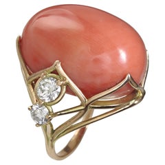 Certified Big Coral -0.61 Carat Diamond Ring - 14K Gold, Perfect Gift