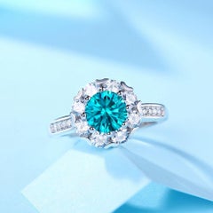 Certified Blue Moissanite Ring Sterling Silver