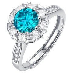 Certified Blue Moissanite Ring Sterling Silver 