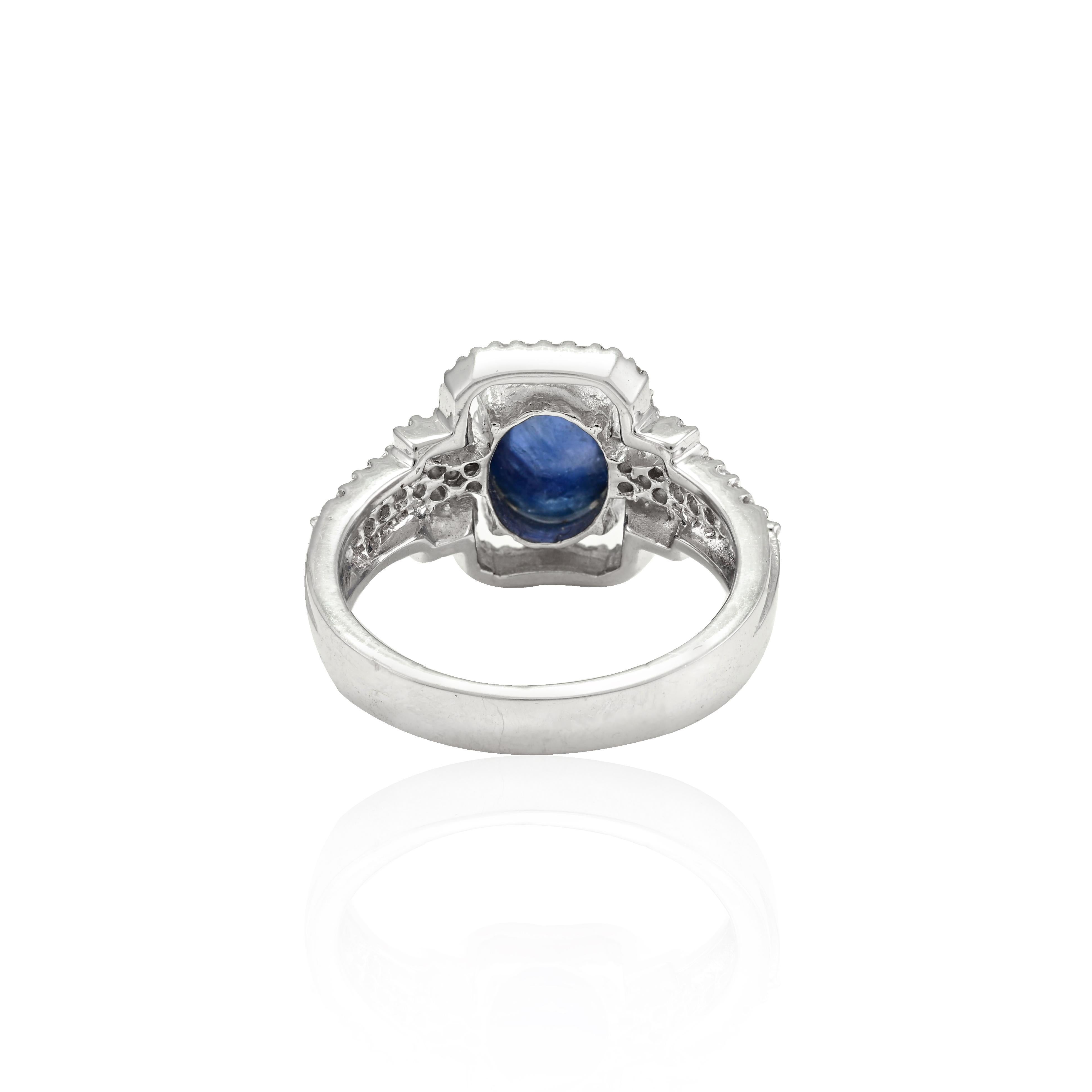 For Sale:  3.01 Ct Blue Sapphire and Diamond Engagement Ring Made 18k Solid White Gold 3