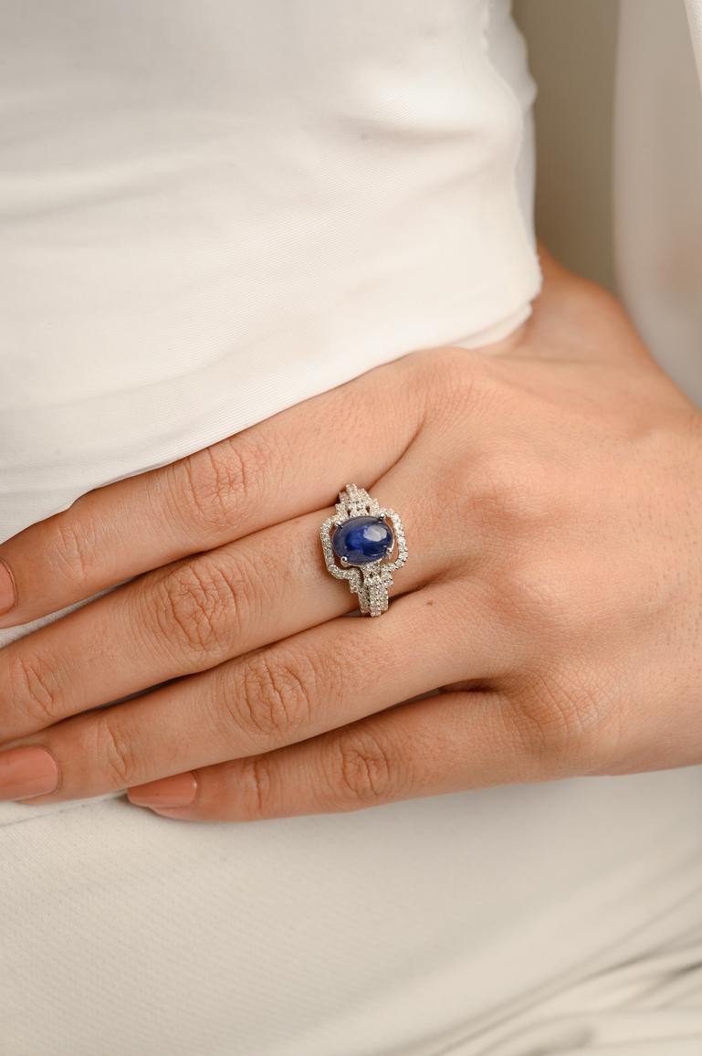 For Sale:  3.01 Ct Blue Sapphire and Diamond Engagement Ring Made 18k Solid White Gold 4
