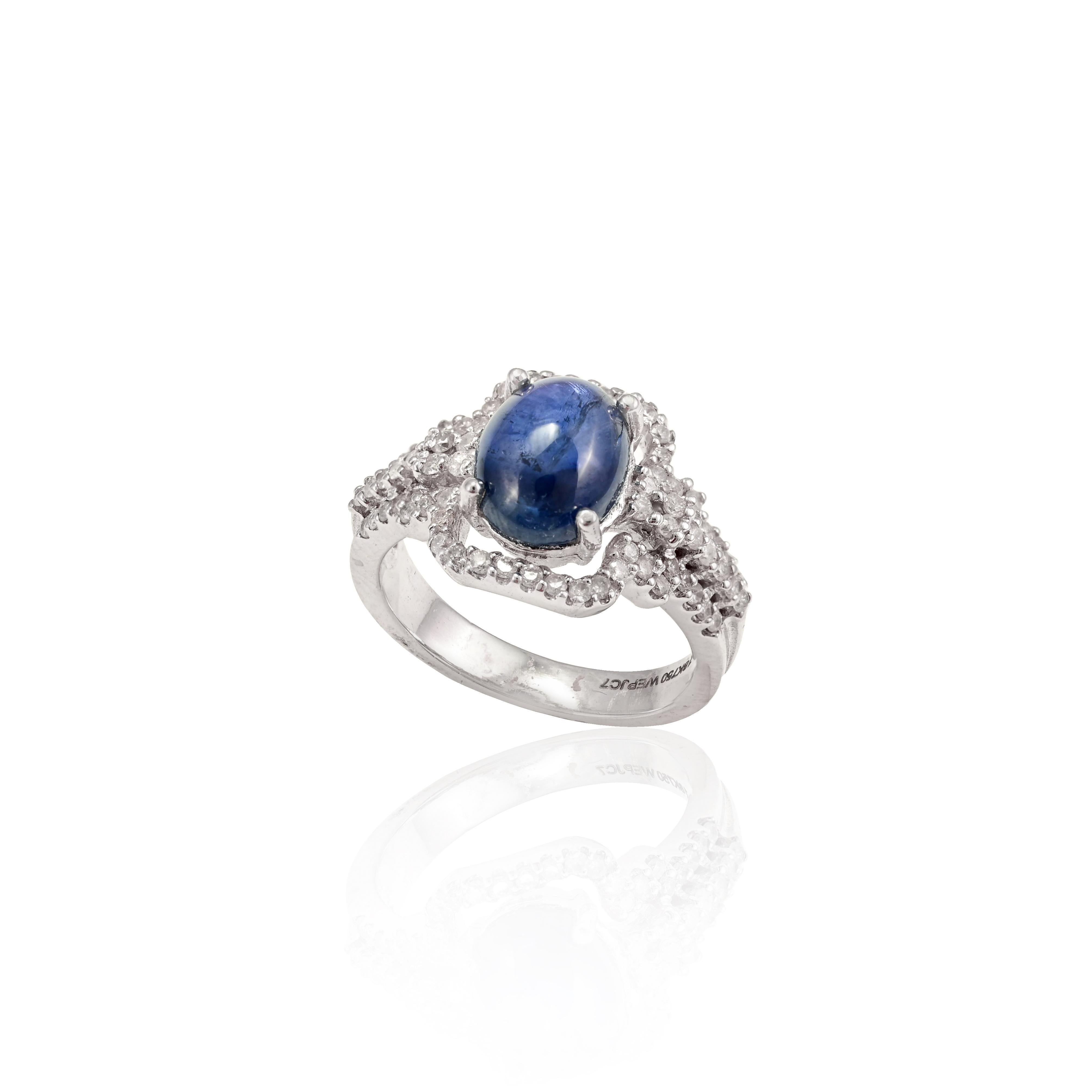 For Sale:  3.01 Ct Blue Sapphire and Diamond Engagement Ring Made 18k Solid White Gold 5