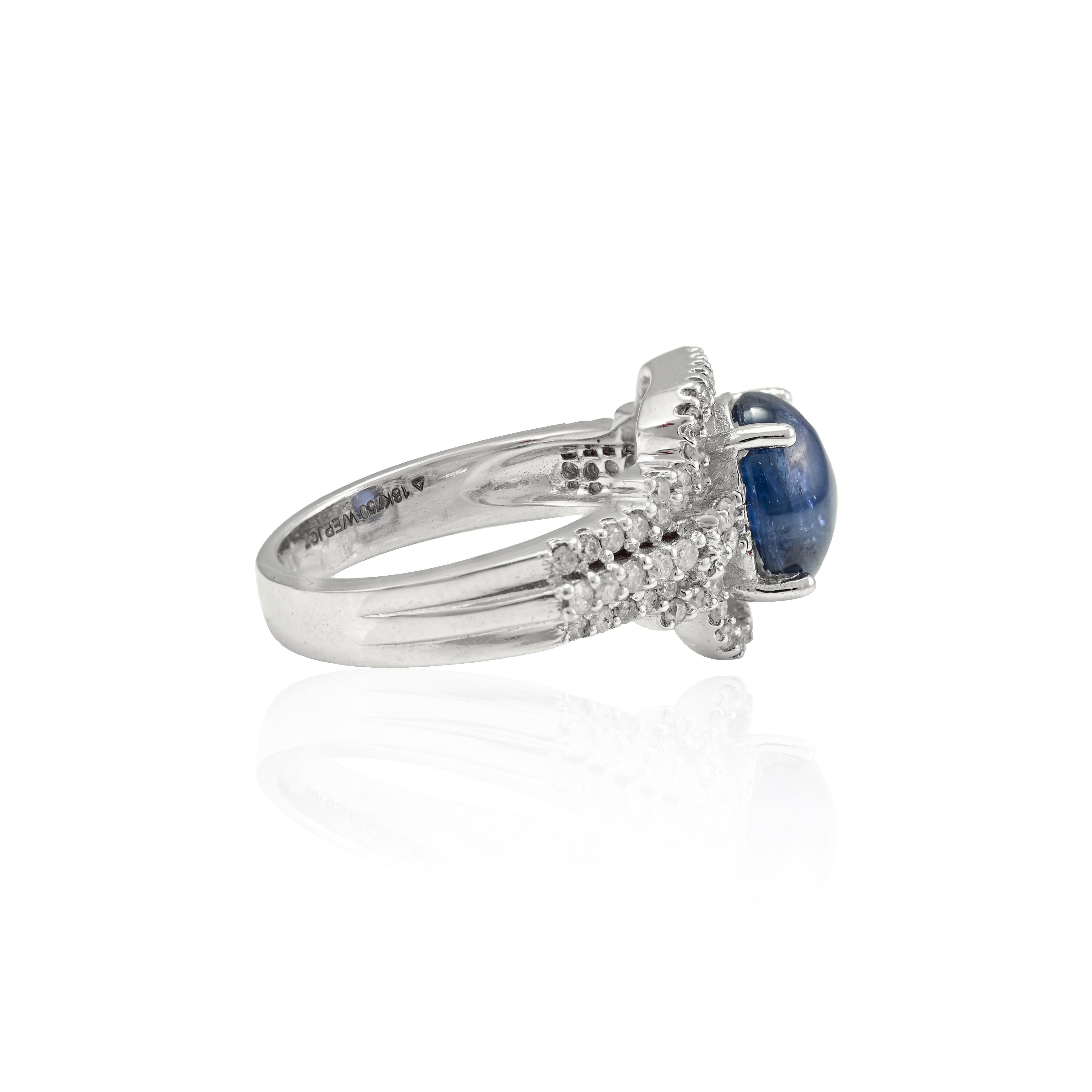 For Sale:  3.01 Ct Blue Sapphire and Diamond Engagement Ring Made 18k Solid White Gold 6