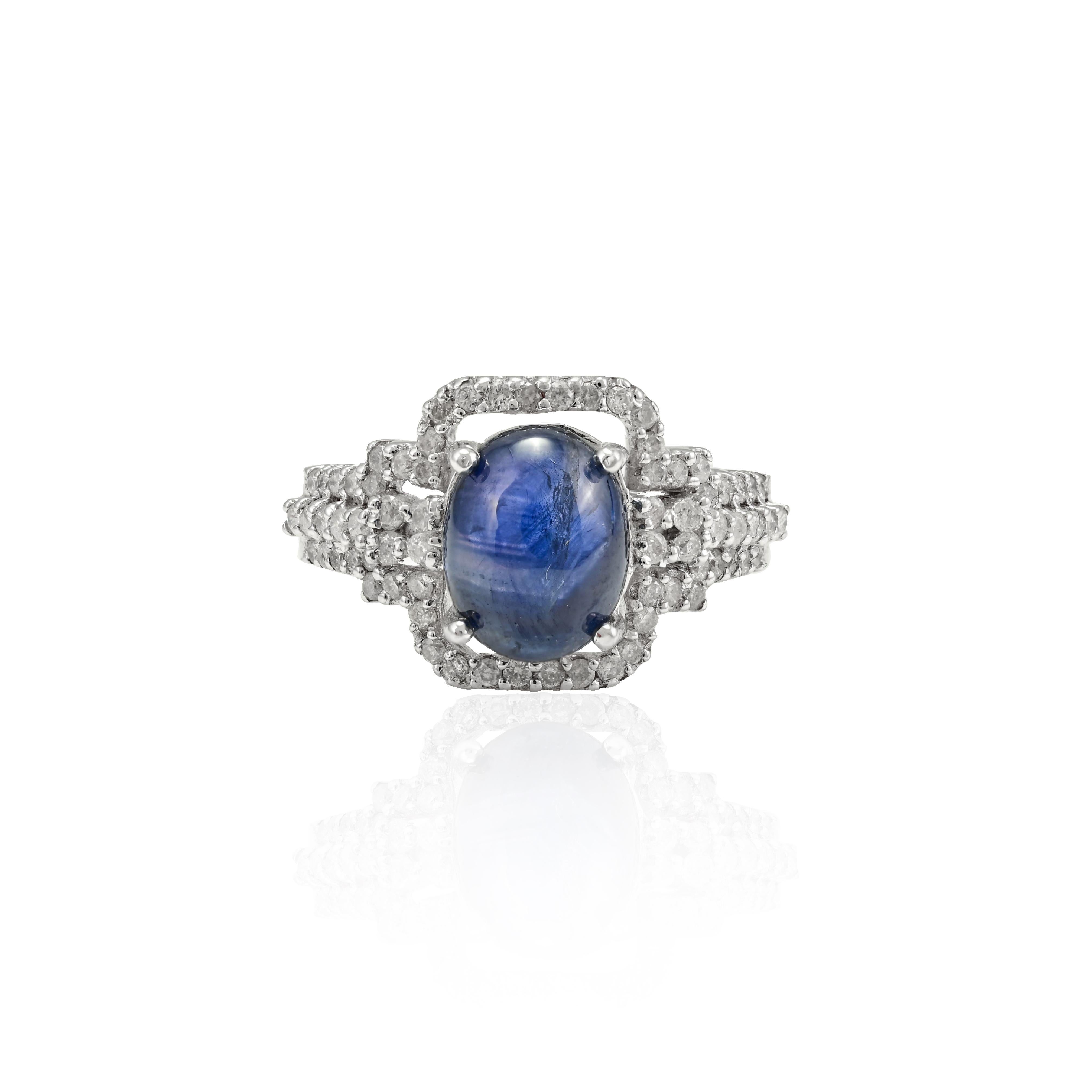 For Sale:  3.01 Ct Blue Sapphire and Diamond Engagement Ring Made 18k Solid White Gold 7