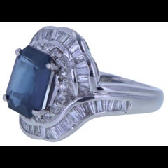 Certified Blue Sapphire & Diamond Platinum Cocktail Ring – 2.87ct Sapphire