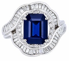 Certified Blue Sapphire & Diamond Platinum Cocktail Ring – 2.87ct Sapphire