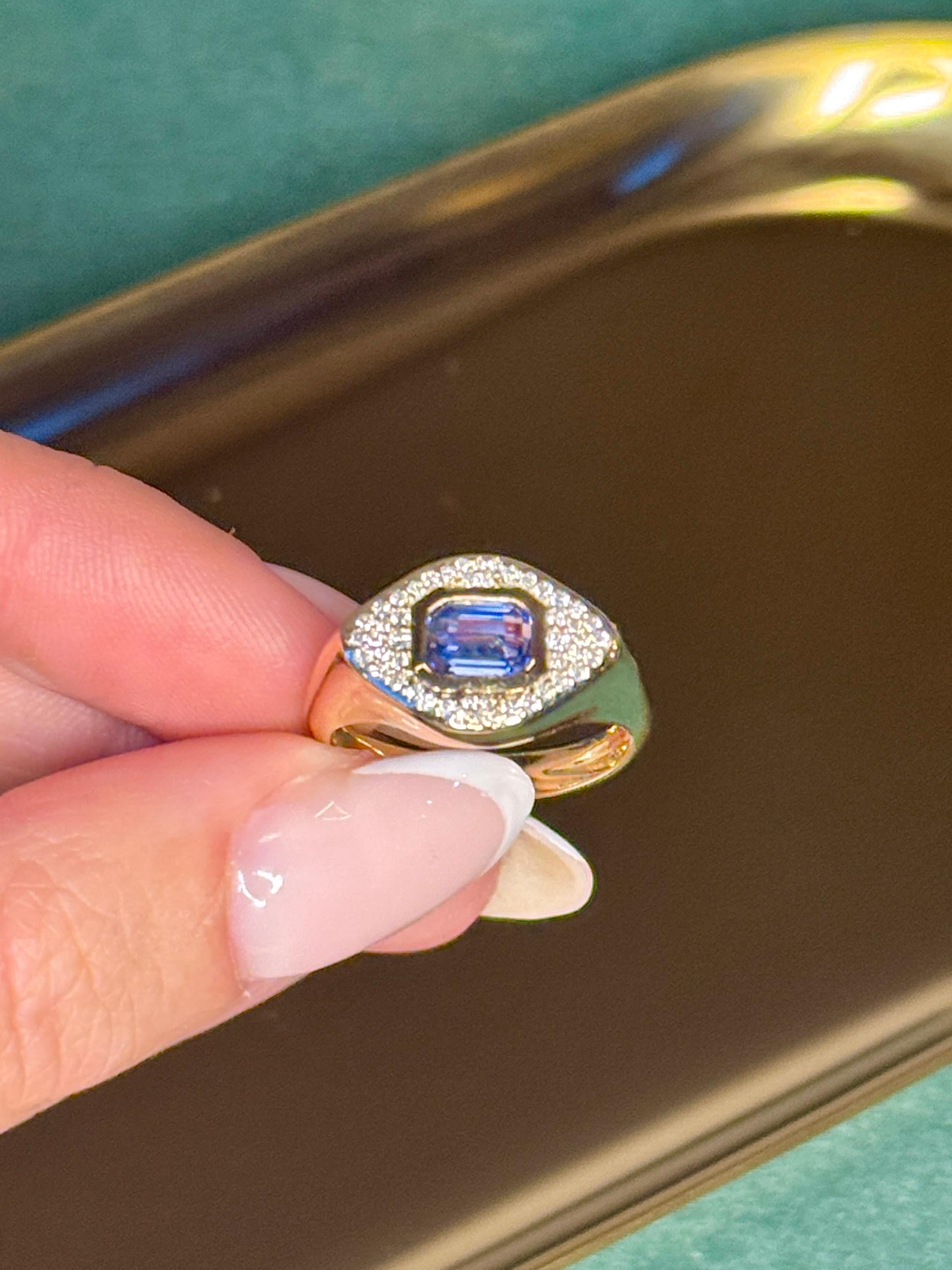 Siegelring mit zertifiziertem blauem Saphir und Diamant 'Natural & Unbehandelt' (Zeitgenössisch) im Angebot