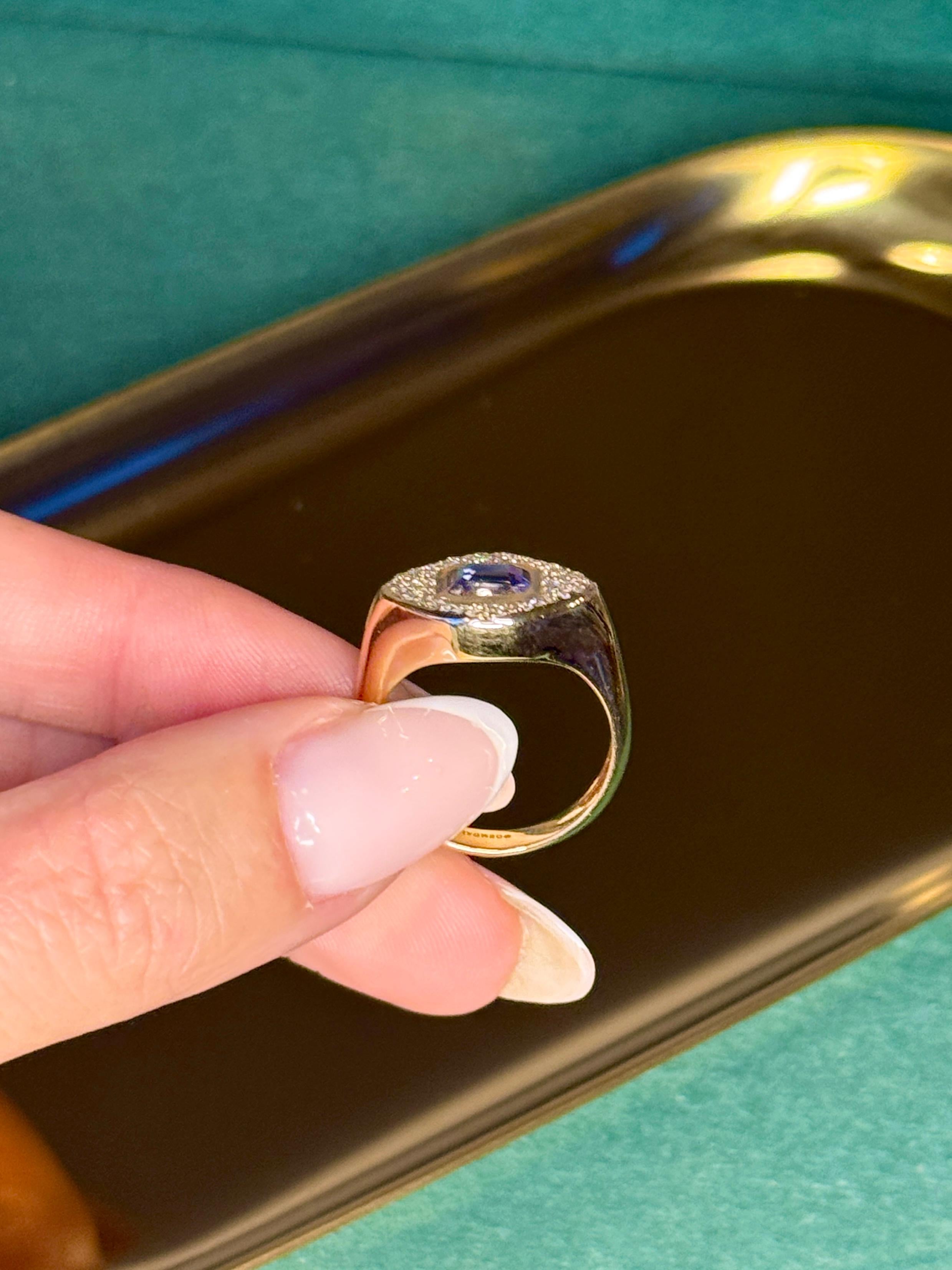 Siegelring mit zertifiziertem blauem Saphir und Diamant 'Natural & Unbehandelt' für Damen oder Herren im Angebot