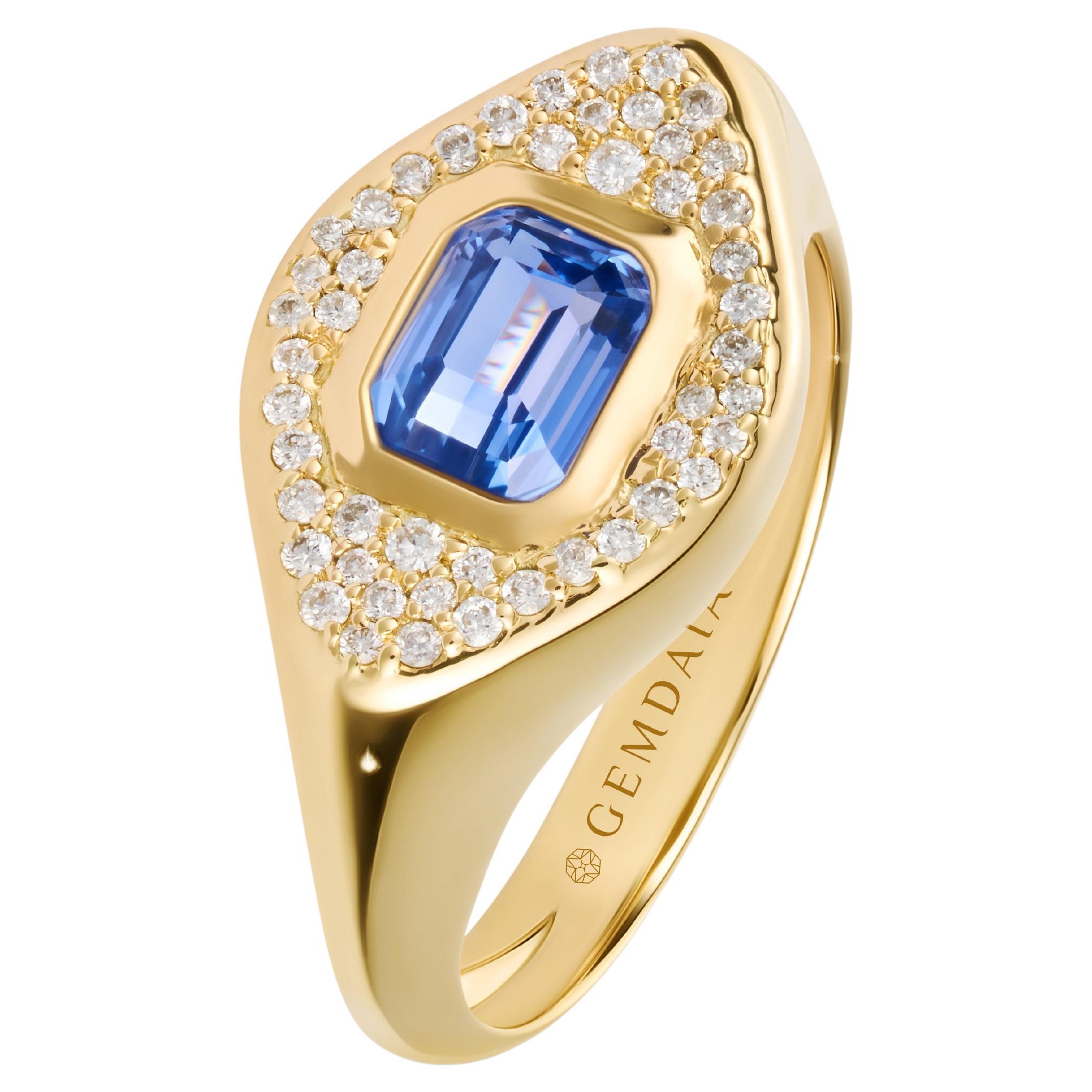 Certified Blue Sapphire & Diamond Signet Ring 'Natural & Untreated' For Sale