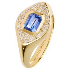 Certified Blue Sapphire & Diamond Signet Ring 'Natural & Untreated'