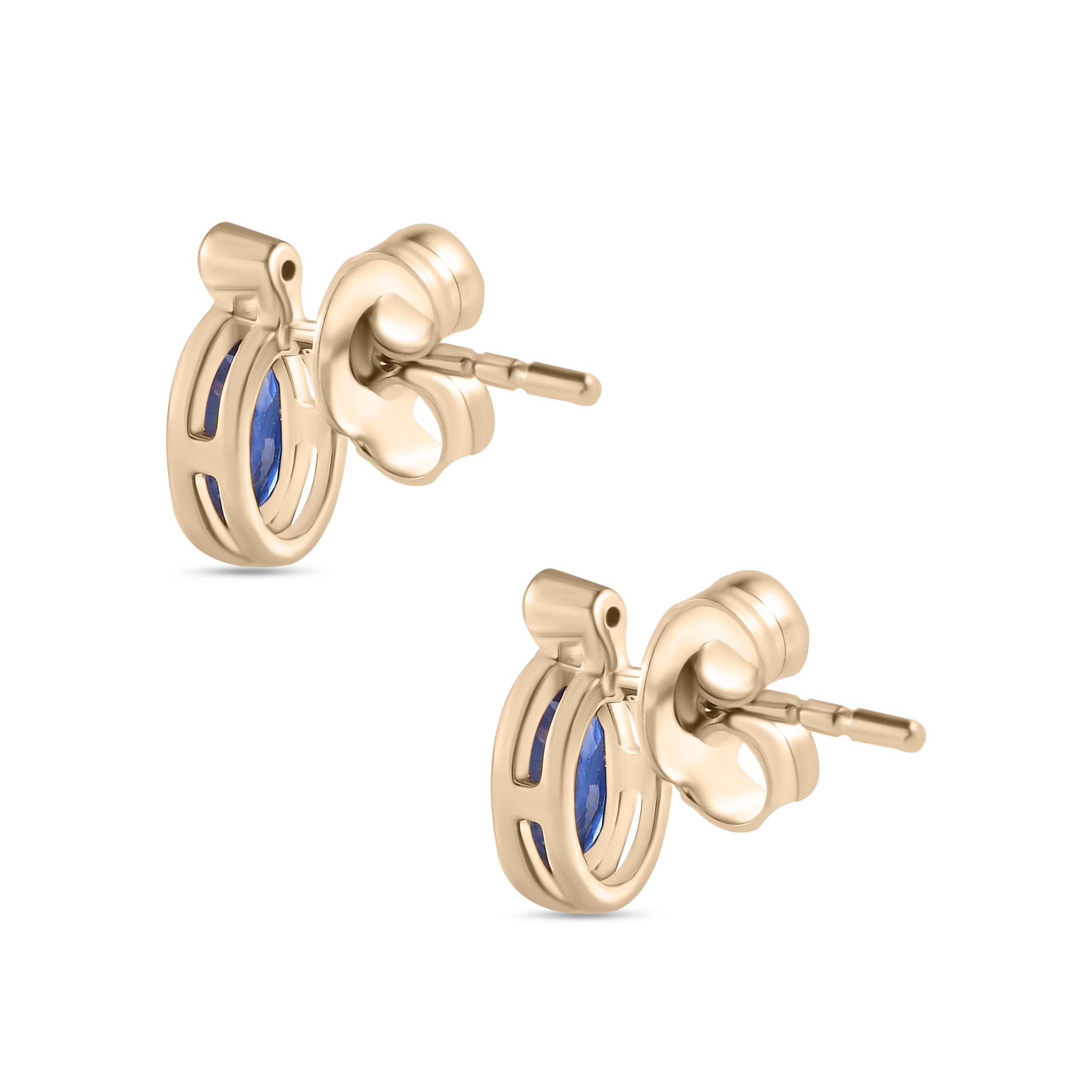 Boucles d'oreilles saphir bleu certifié et diamant Cadeau pour elle en or jaune 14k Neuf - En vente à New York, NY