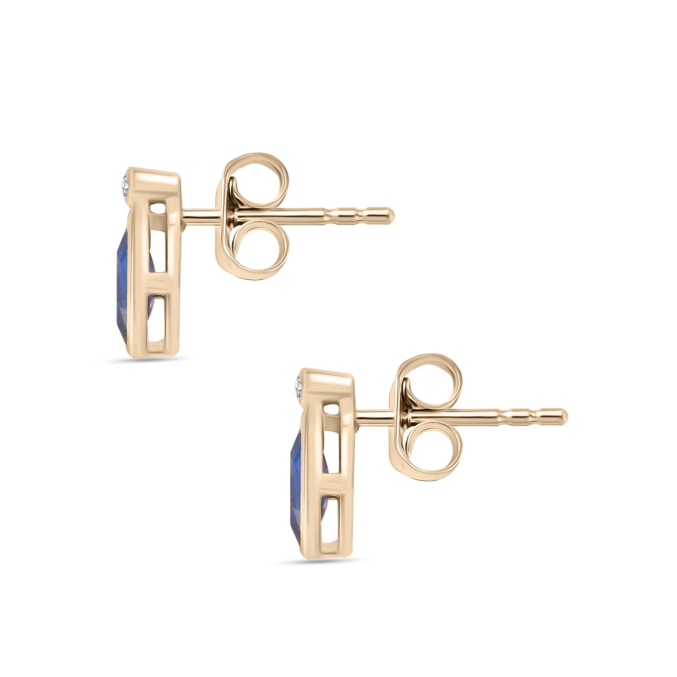 Boucles d'oreilles saphir bleu certifié et diamant Cadeau pour elle en or jaune 14k en vente 1