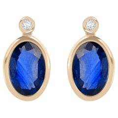 Zertifizierte blaue Saphir-Diamant-Ohrstecker, Geschenk für sie in 14k Gelbgold