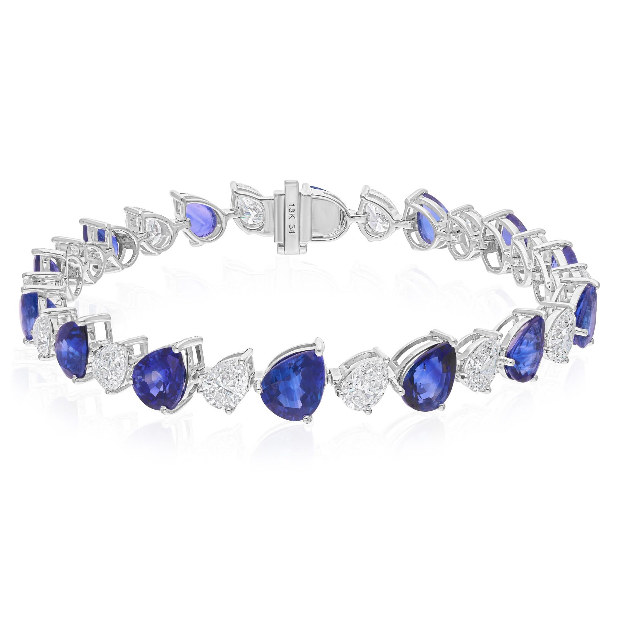 Zertifizierter blauer Saphir Diamant Tennis Armband in 14 Karat Weißgold Schmuck im Zustand „Neu“ im Angebot in Diera, Dubai