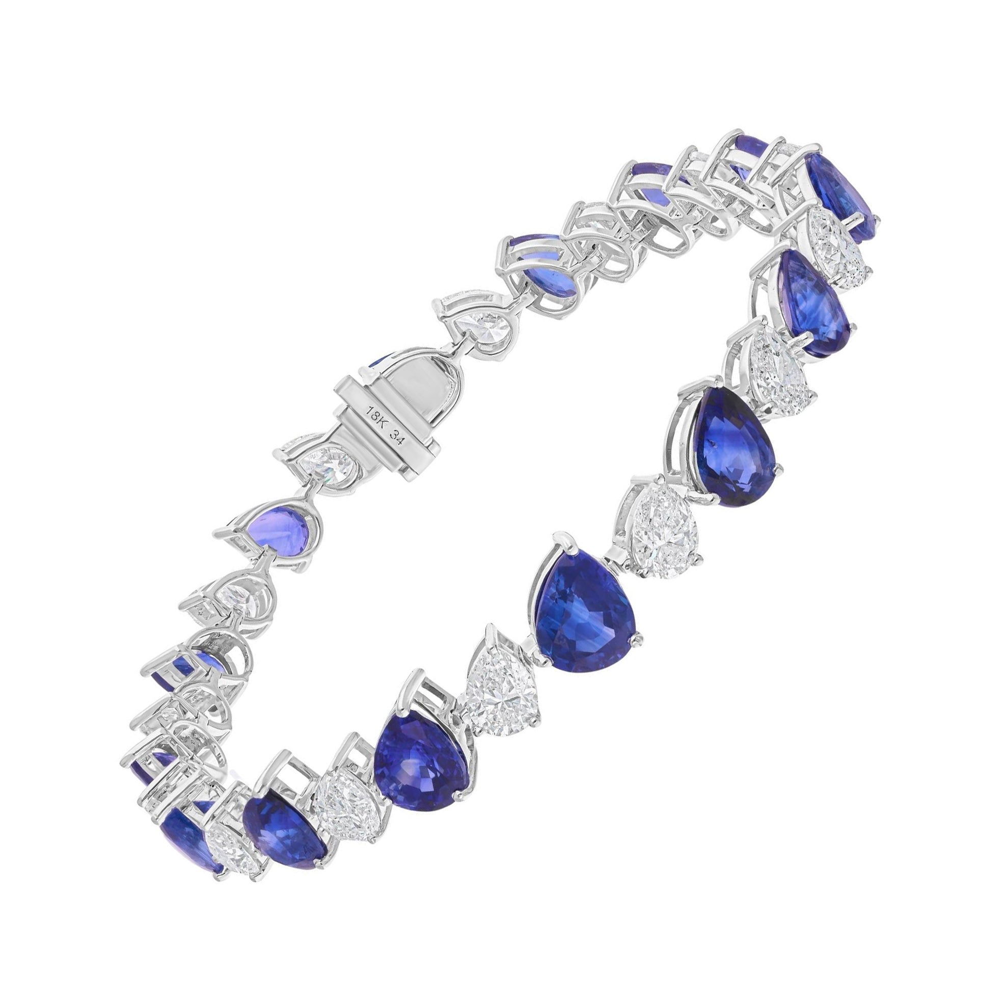Bracciale Tennis con diamanti e zaffiri blu certificati in oro bianco 14 carati